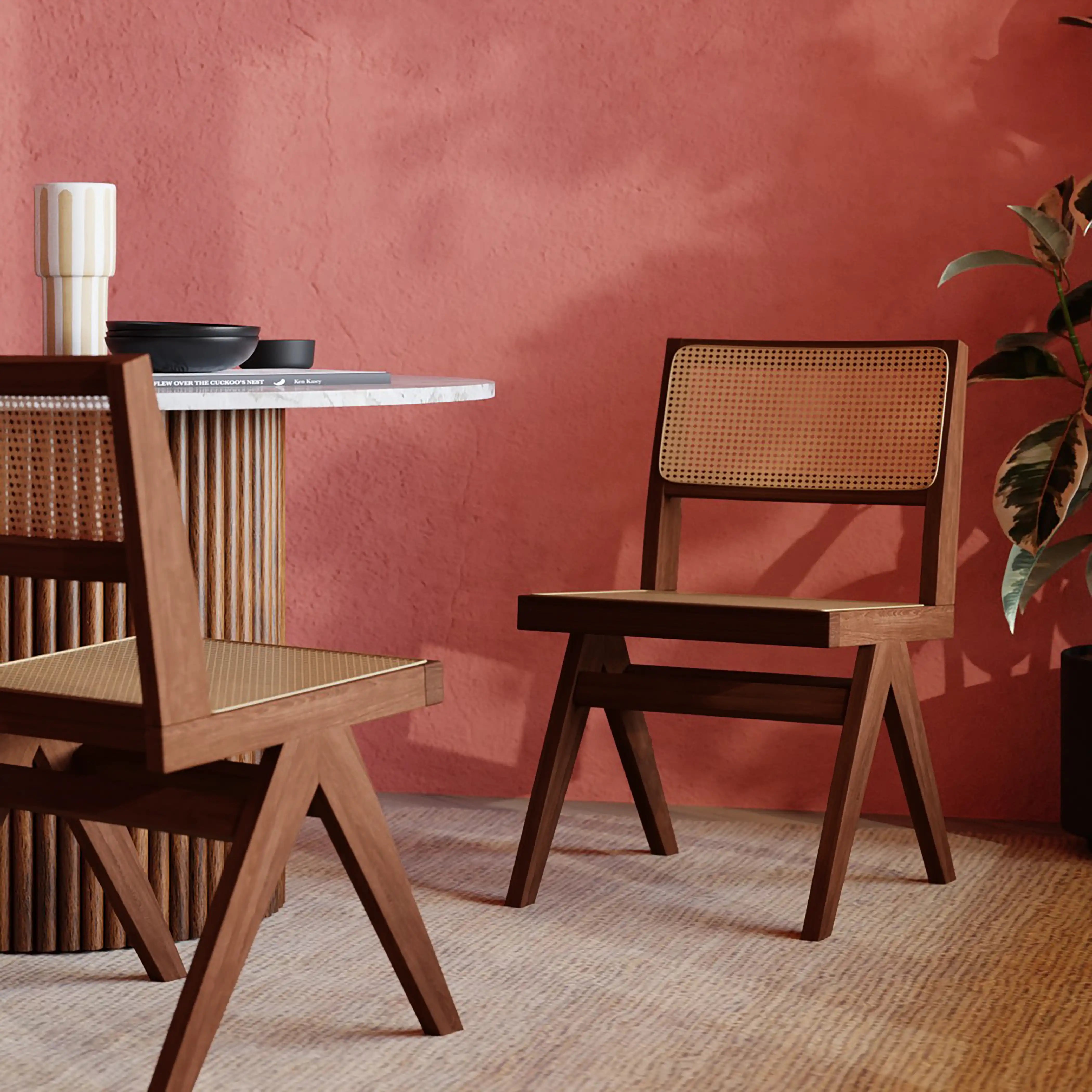 Cary Wooden Dining Chair | Natural Cane & Walnut
