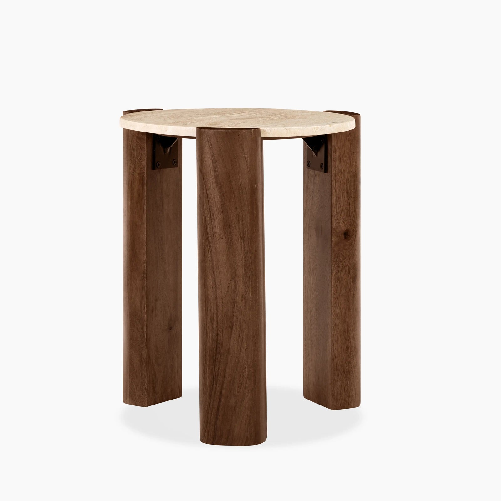 Emil Round Side Table | Natural Travertine & Walnut