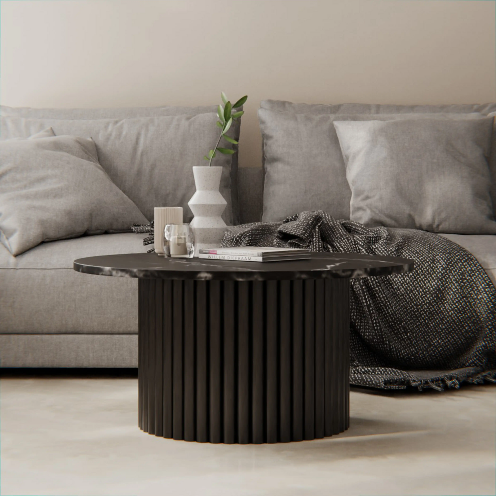Medby Round Coffee Table | Black Marble & Black Mango Wood