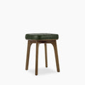 Winchester Low Stool | Vintage Green Faux Leather & Walnut