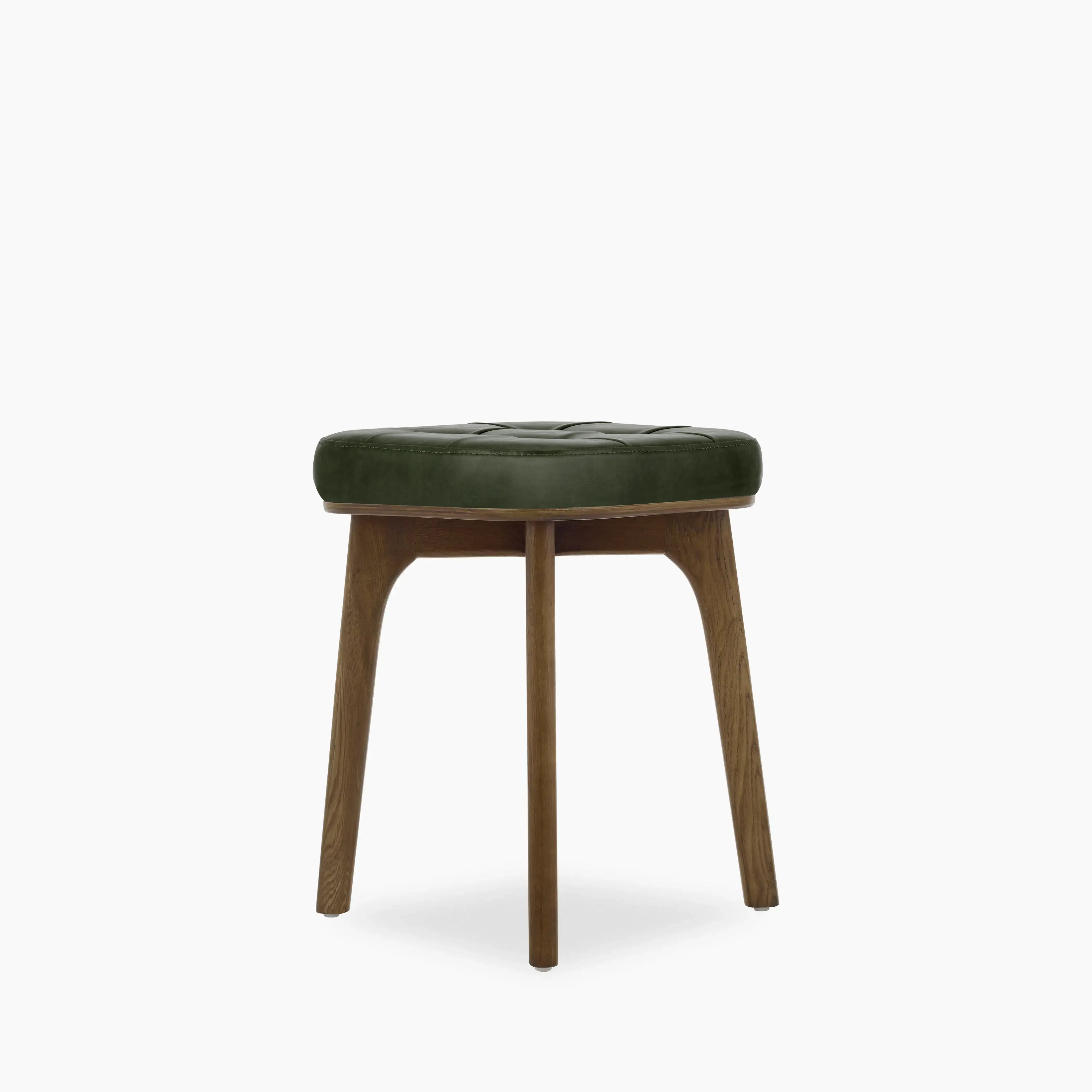 Winchester Low Stool | Vintage Green Faux Leather & Walnut