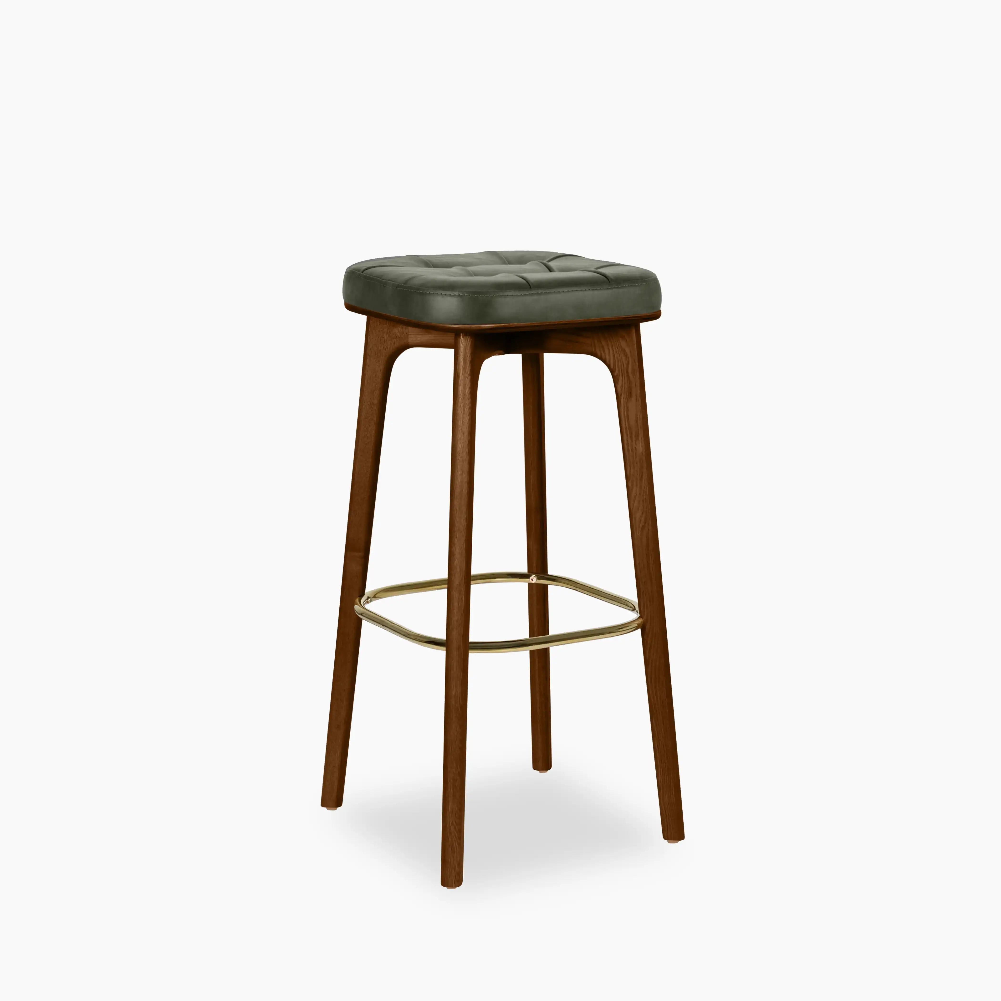 Winchester Bar Stool | Vintage Green Faux Leather & Walnut
