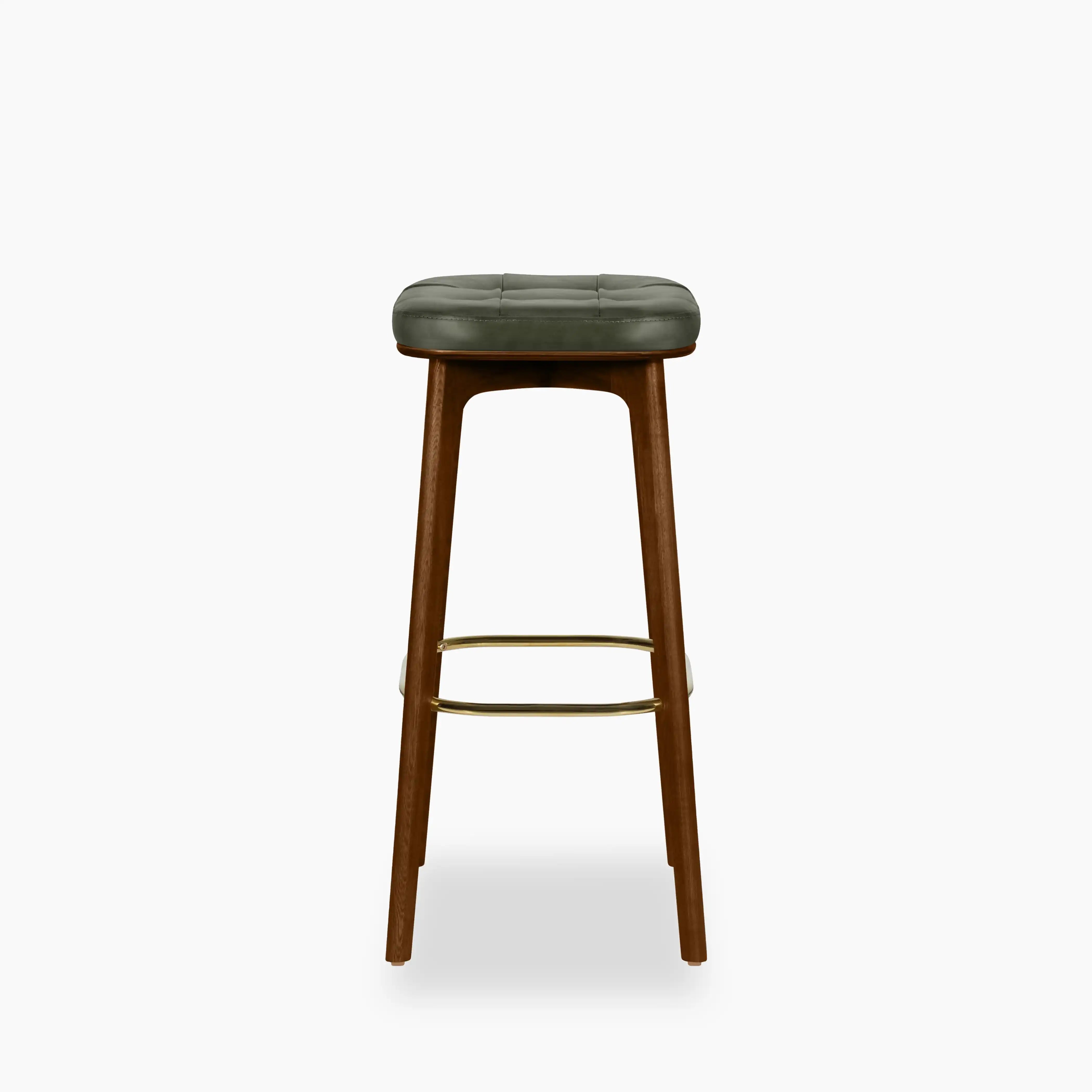 Winchester Bar Stool | Vintage Green Faux Leather & Walnut