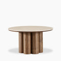Noelle Round Coffee Table | Natural Travertine Effect Sintered Stone & Walnut