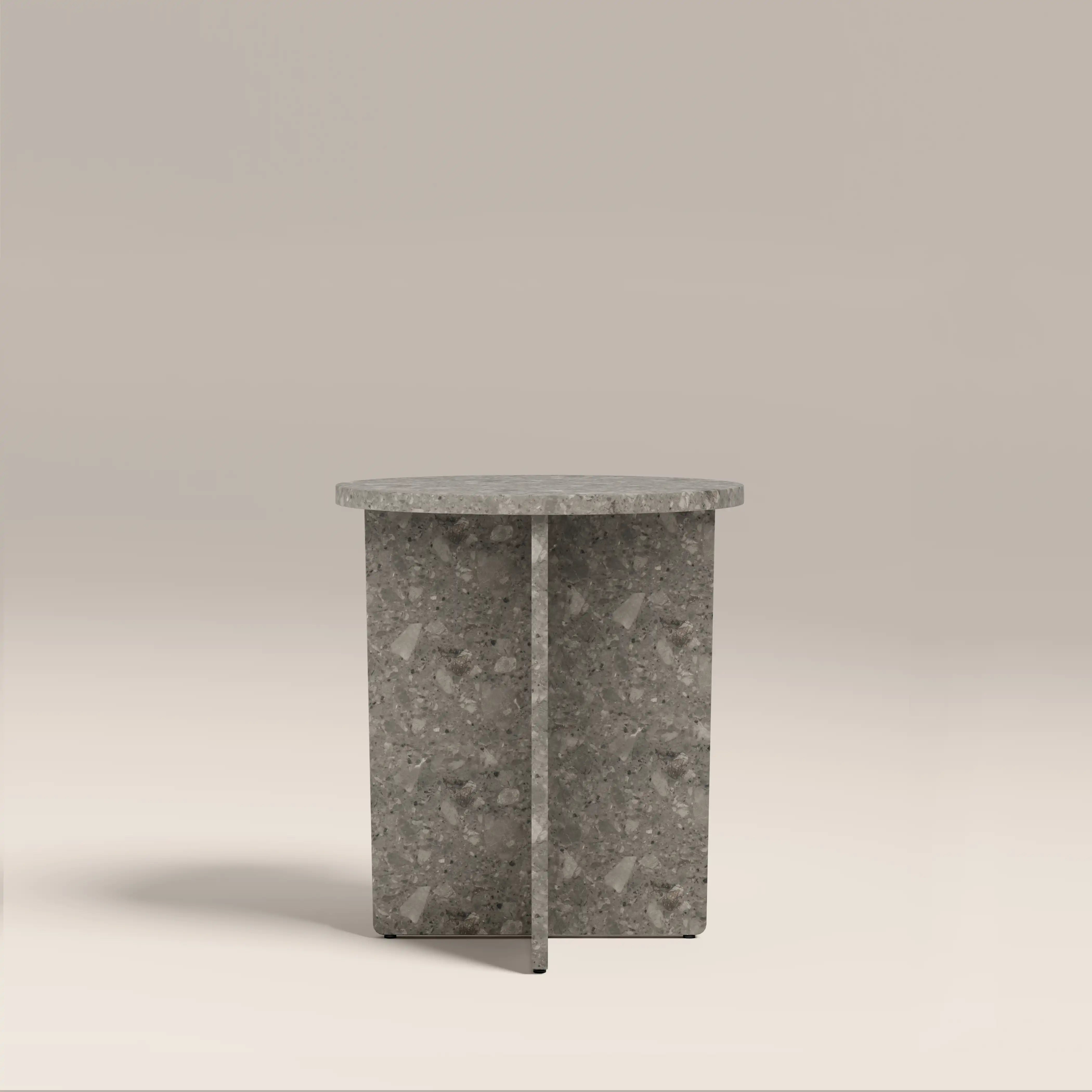 Wedge Round Side Table | Cloud Grey Riverstone Marble