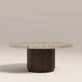 Pedersen Round Coffee Table | Cappuccino Brown Riverstone Marble & Walnut