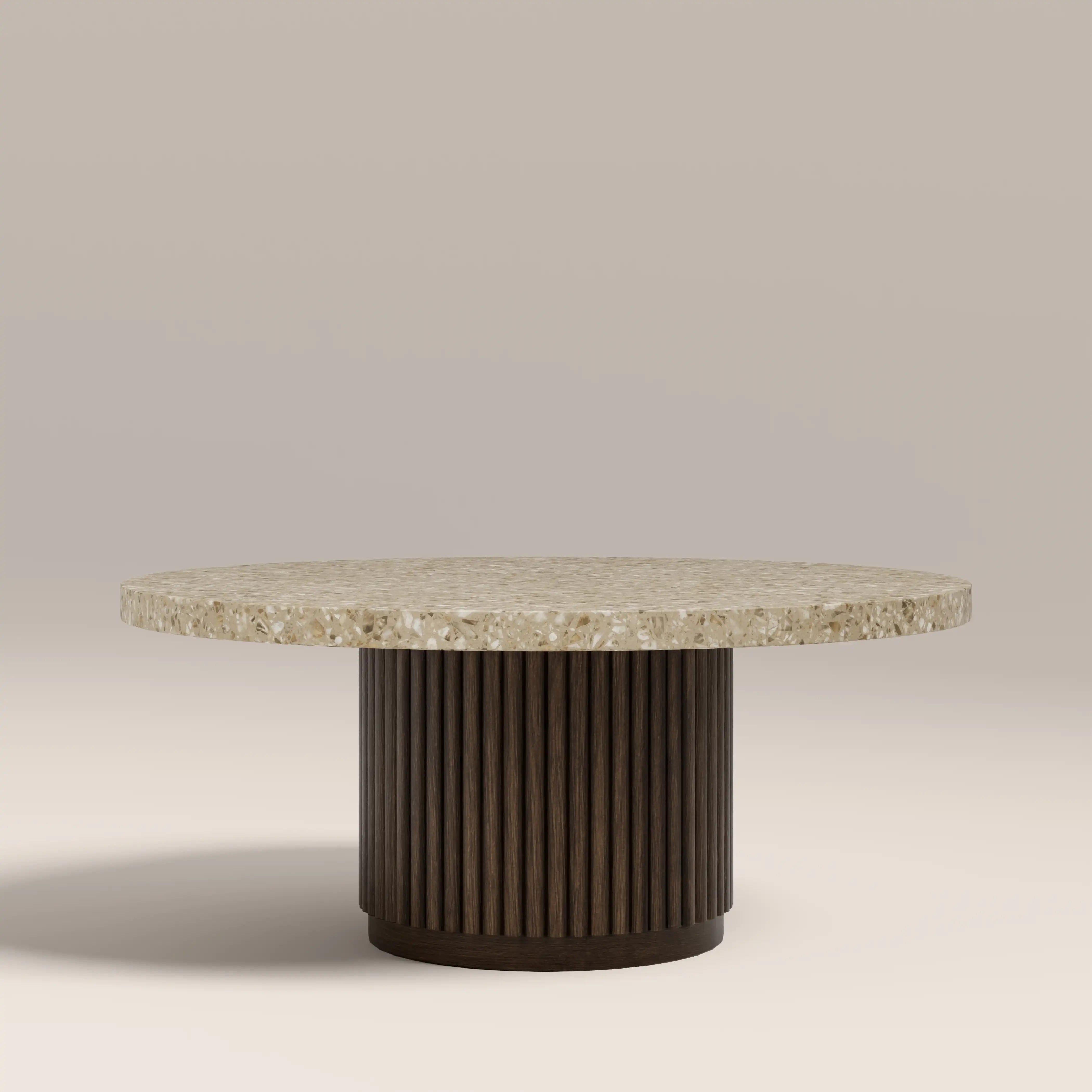 Pedersen Round Coffee Table | Cappuccino Brown Riverstone Marble & Walnut
