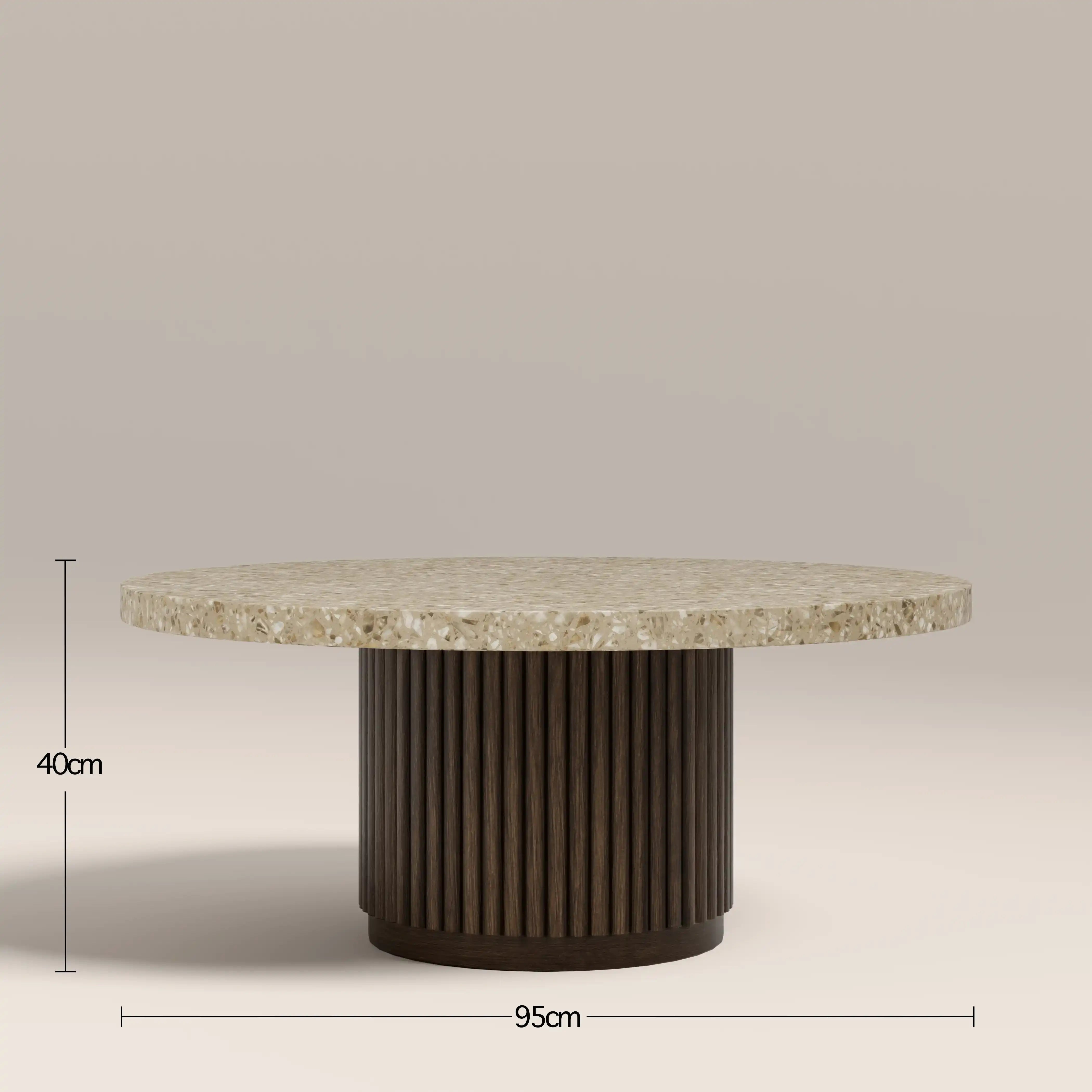 Pedersen Round Coffee Table | Cappuccino Brown Riverstone Marble & Walnut