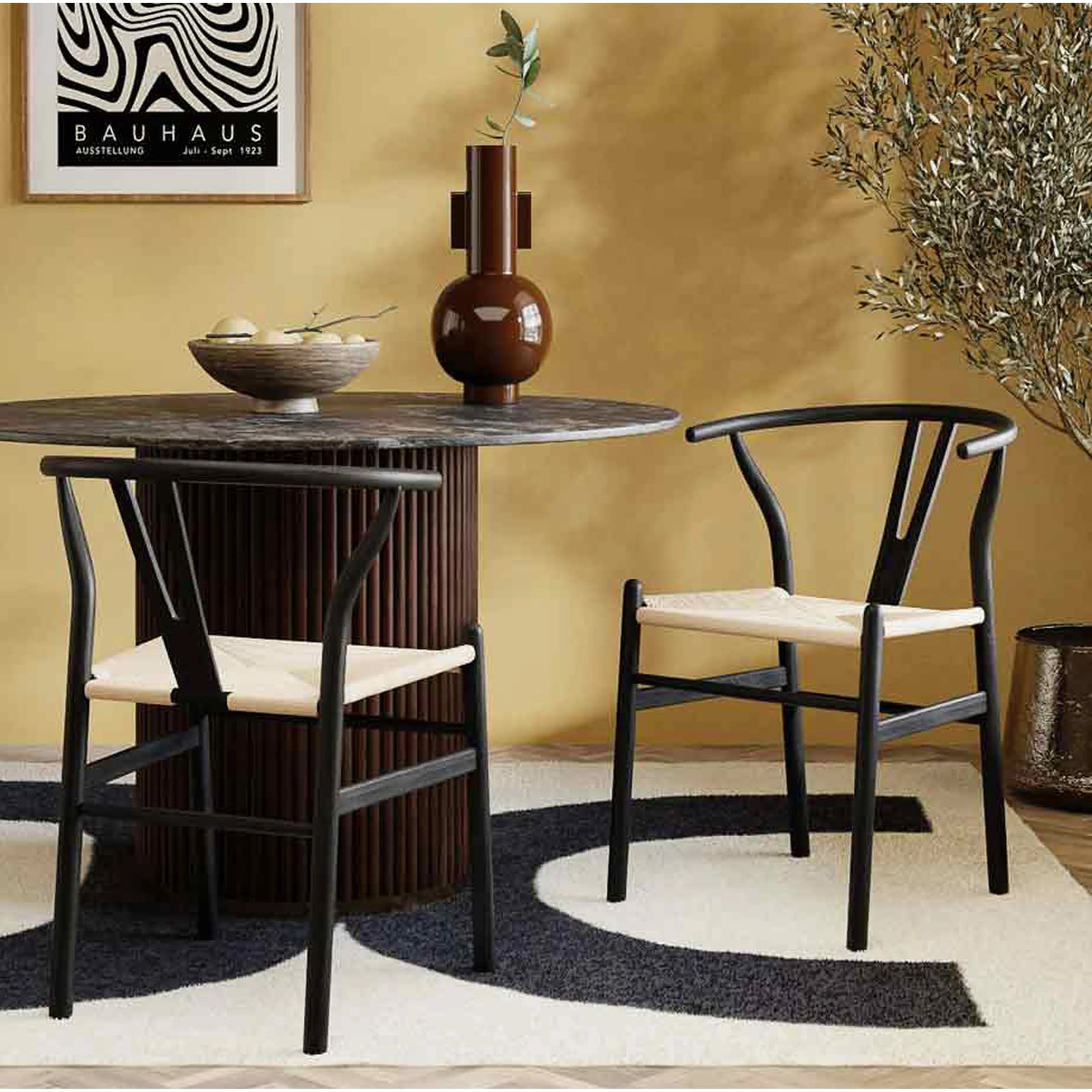 Wish Wooden Dining Chair | Natural Weave & Black