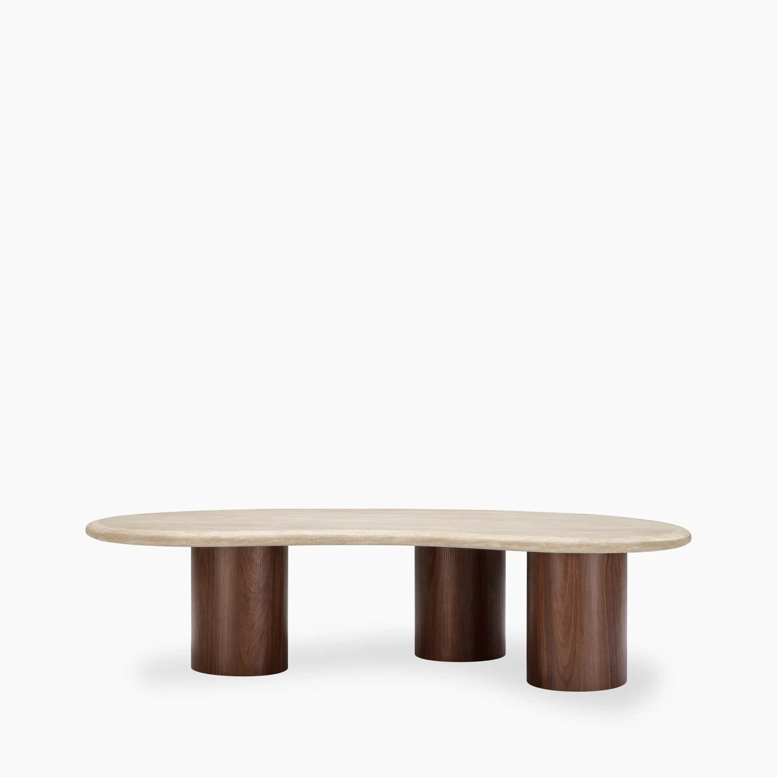 Brynleigh Curved Coffee Table | Natural Travertine Effect Stone & Walnut