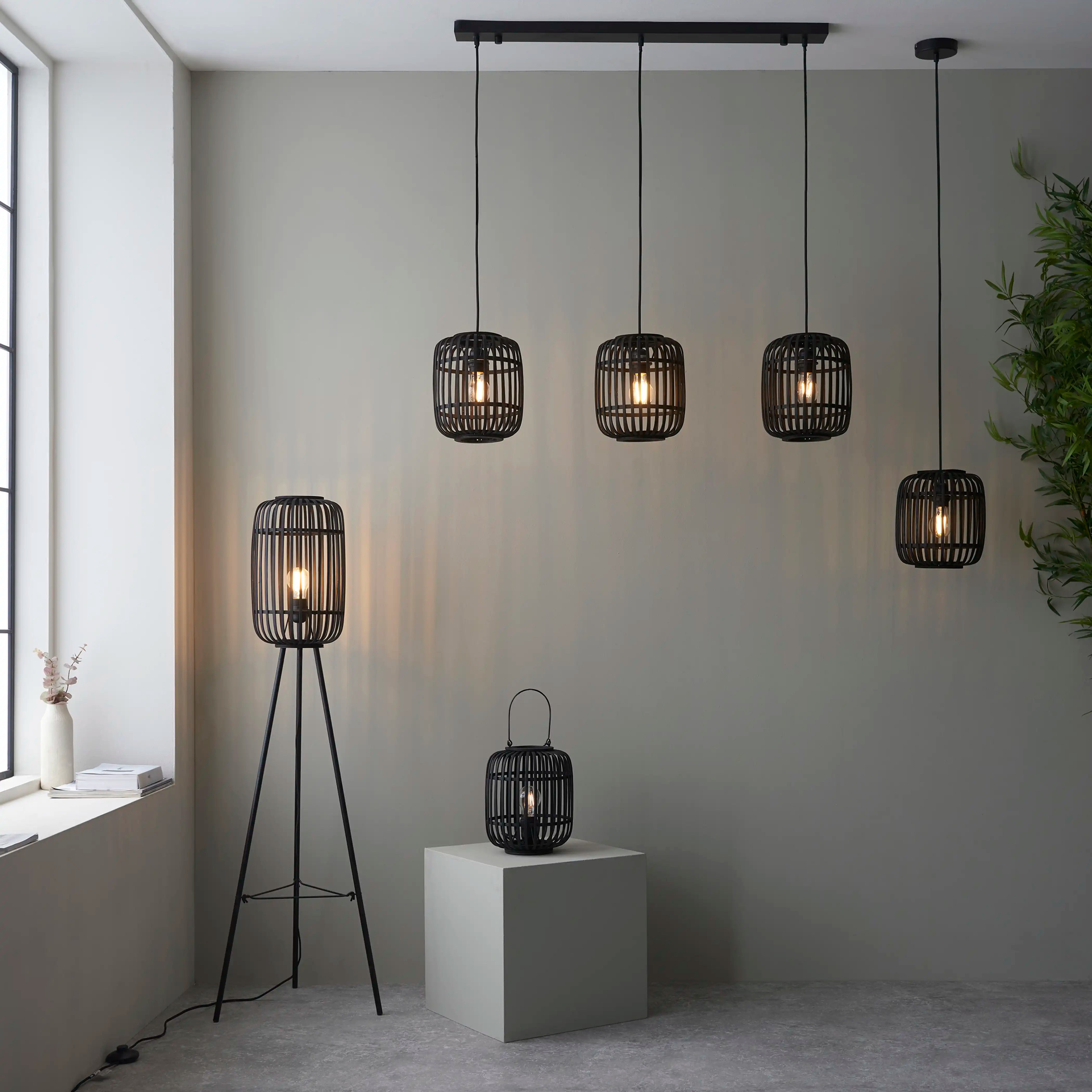 Mathias Tripod Floor Lamp | Black Bamboo