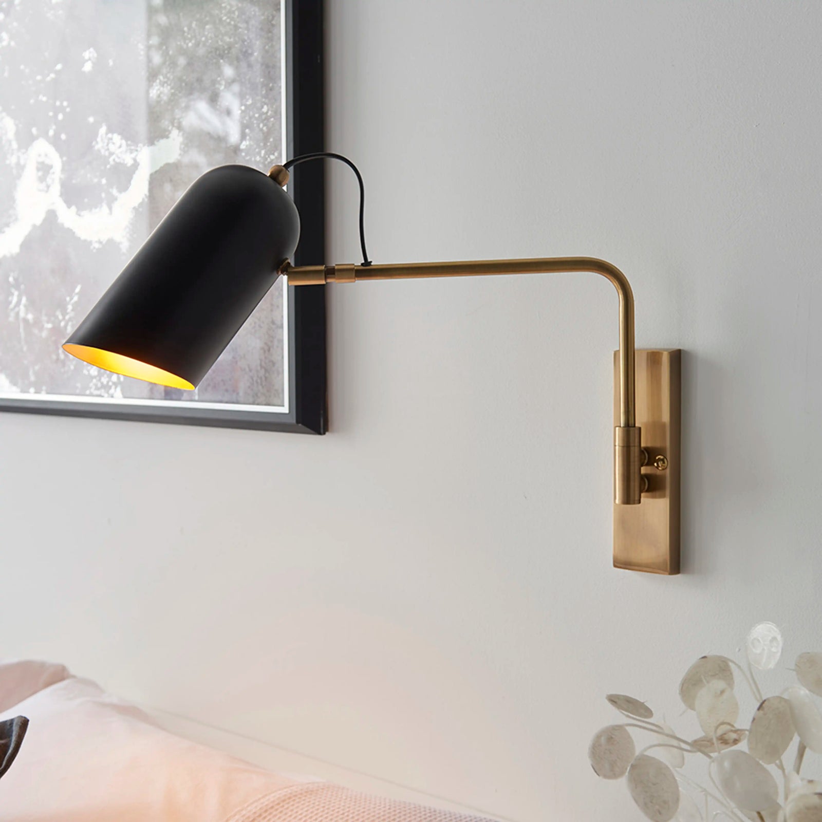 Navren Wall Light | Black & Vintage Brass