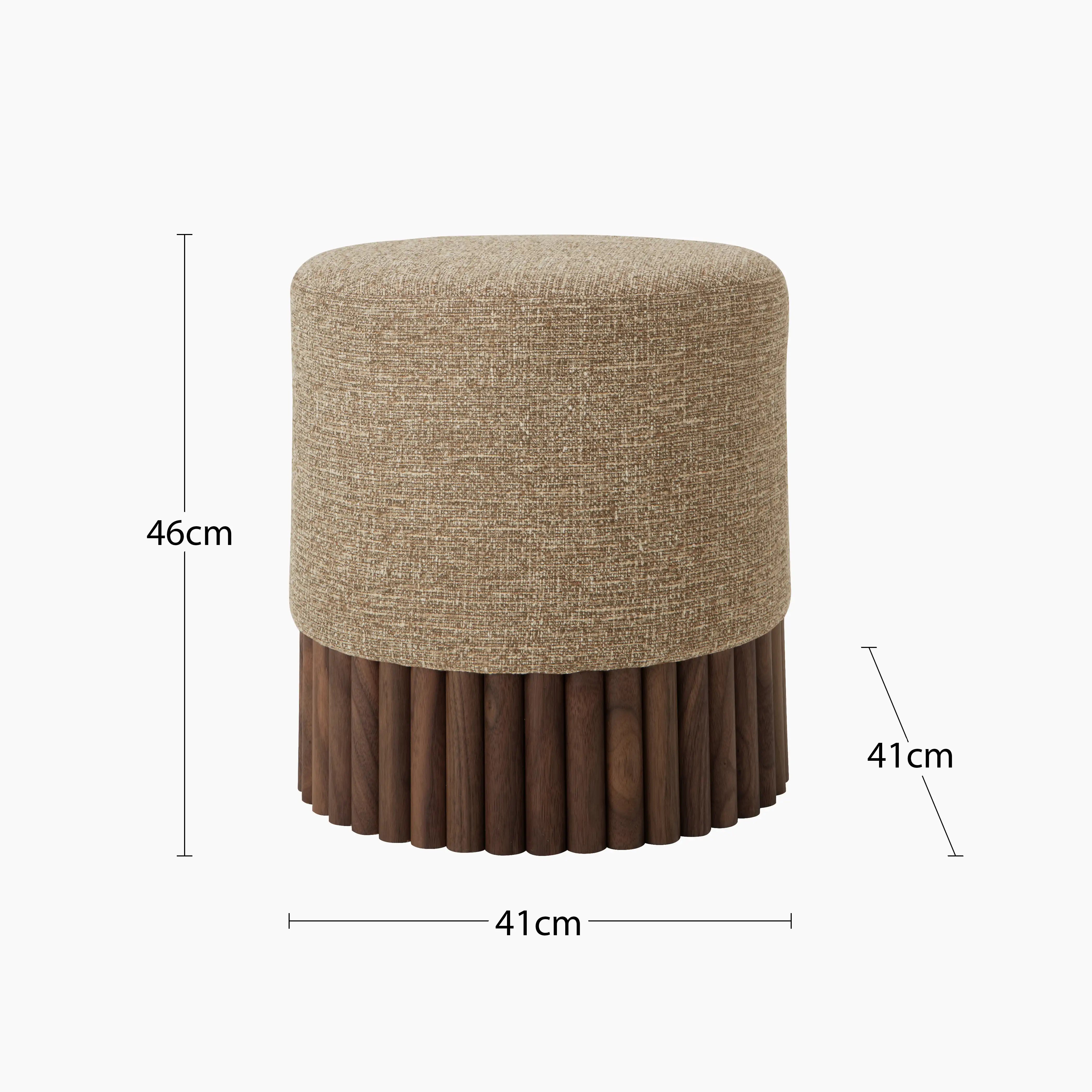 Oberon Pouffe | Speckled Cappuccino Boucle & Walnut