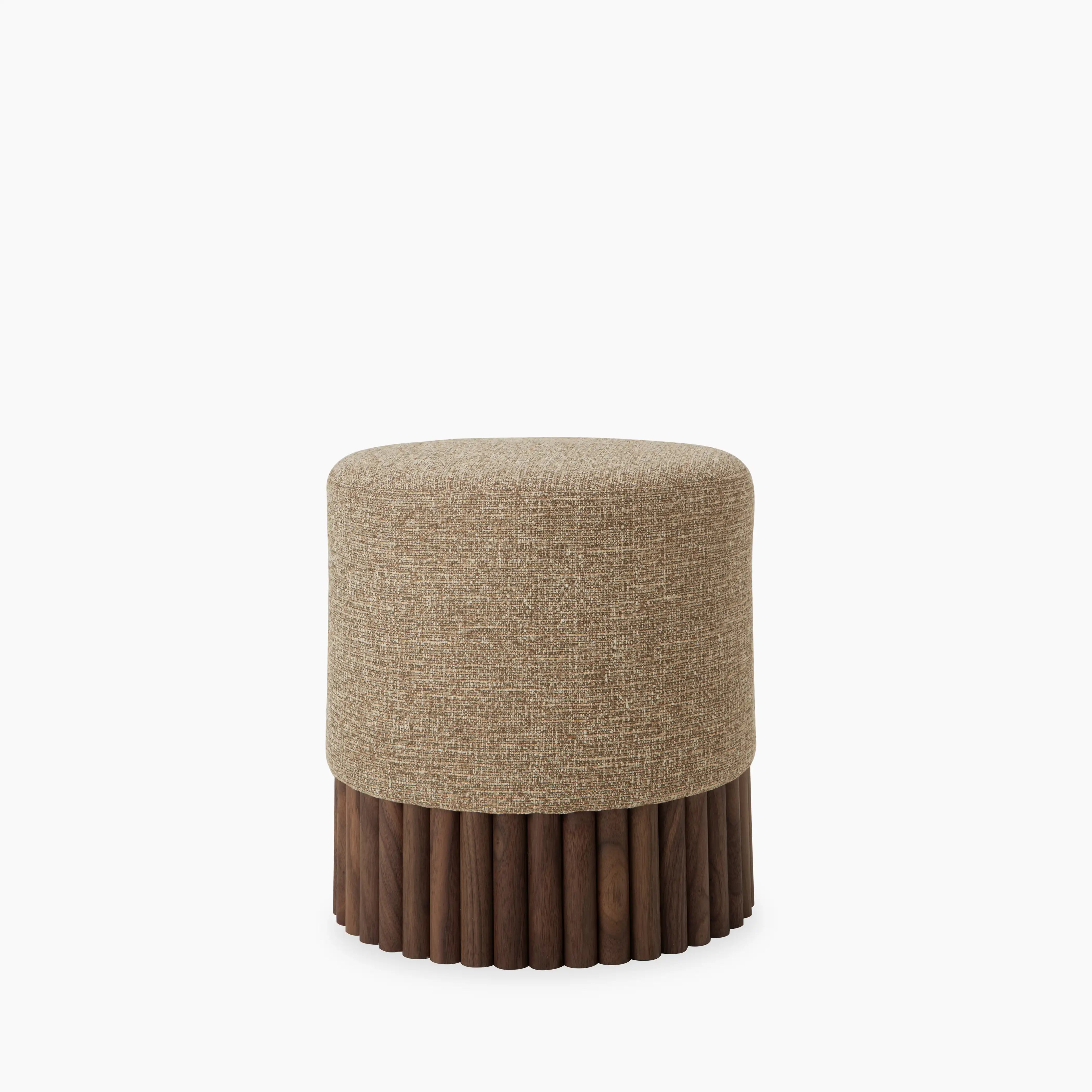 Oberon Pouffe | Speckled Cappuccino Boucle & Walnut