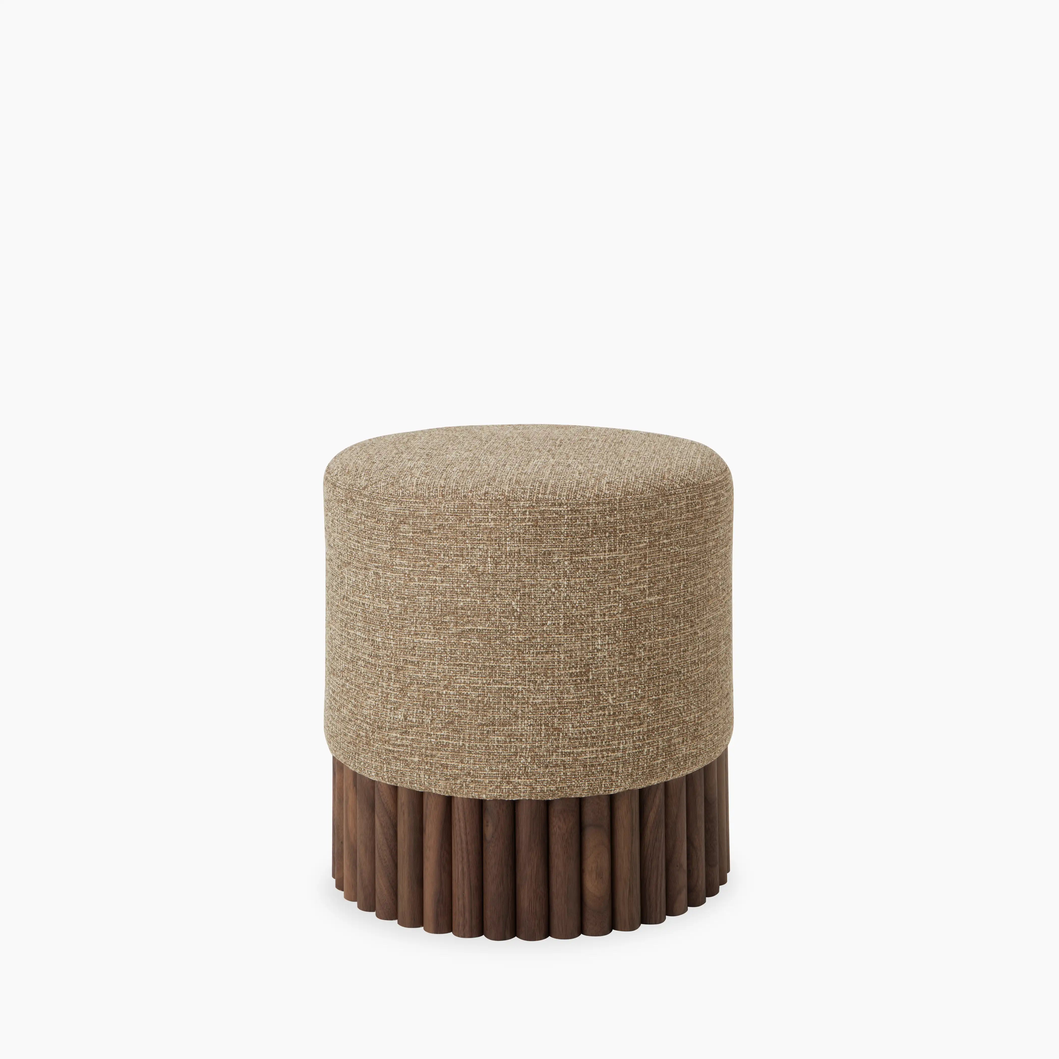 Oberon Pouffe | Speckled Cappuccino Boucle & Walnut