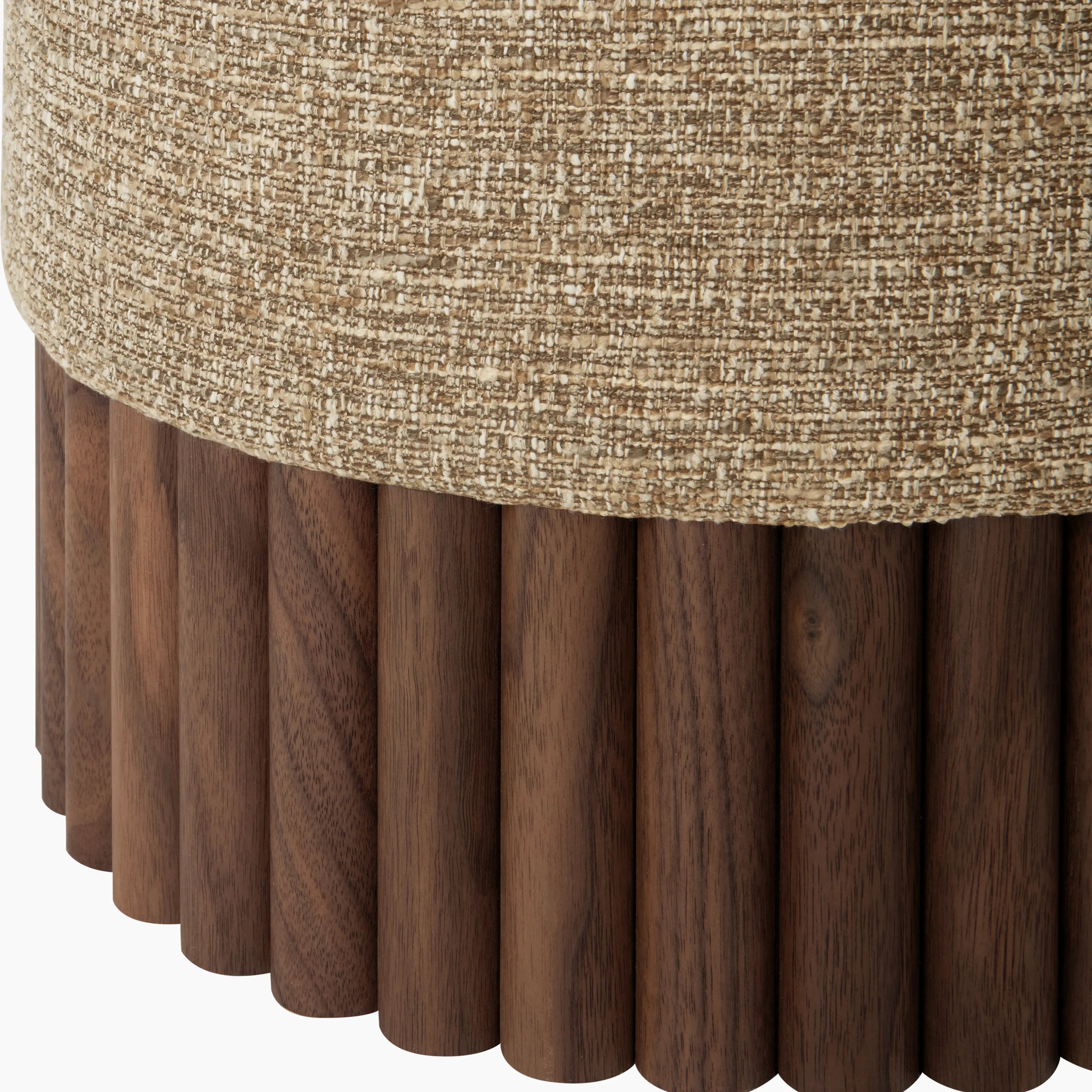 Oberon Pouffe | Speckled Cappuccino Boucle & Walnut