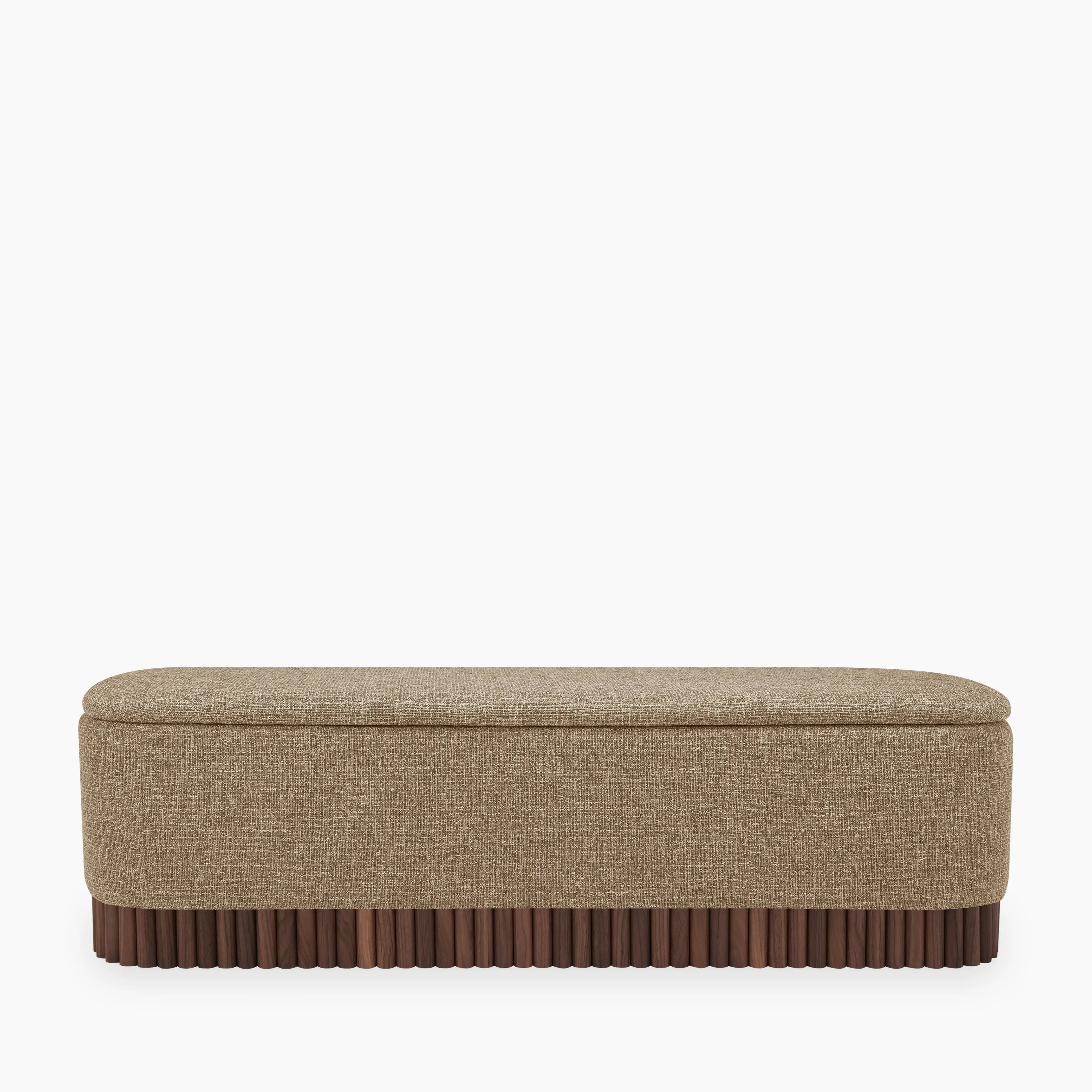 Oberon Storage Ottoman | Speckled Cappuccino Boucle & Walnut