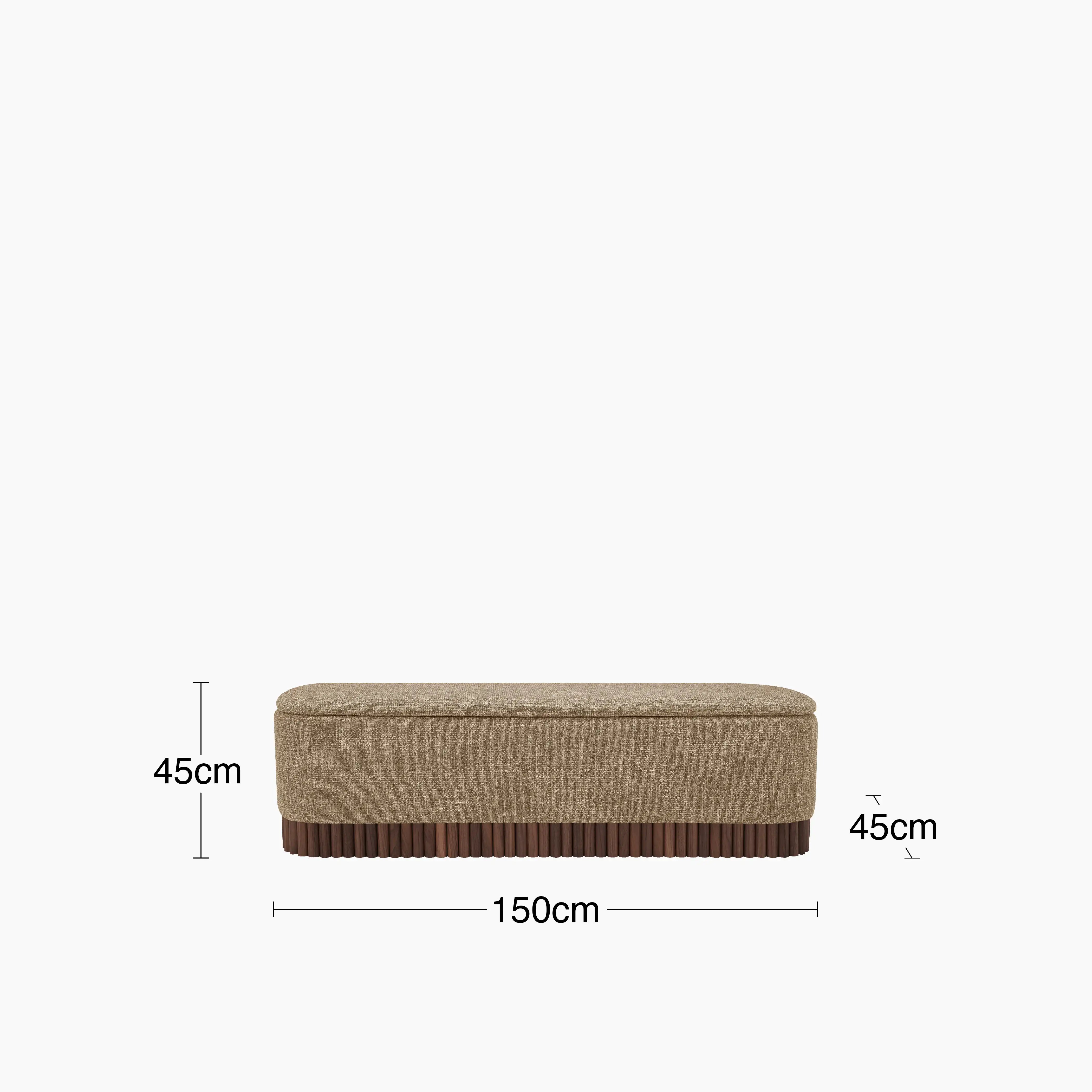 Oberon Storage Ottoman | Speckled Cappuccino Boucle & Walnut