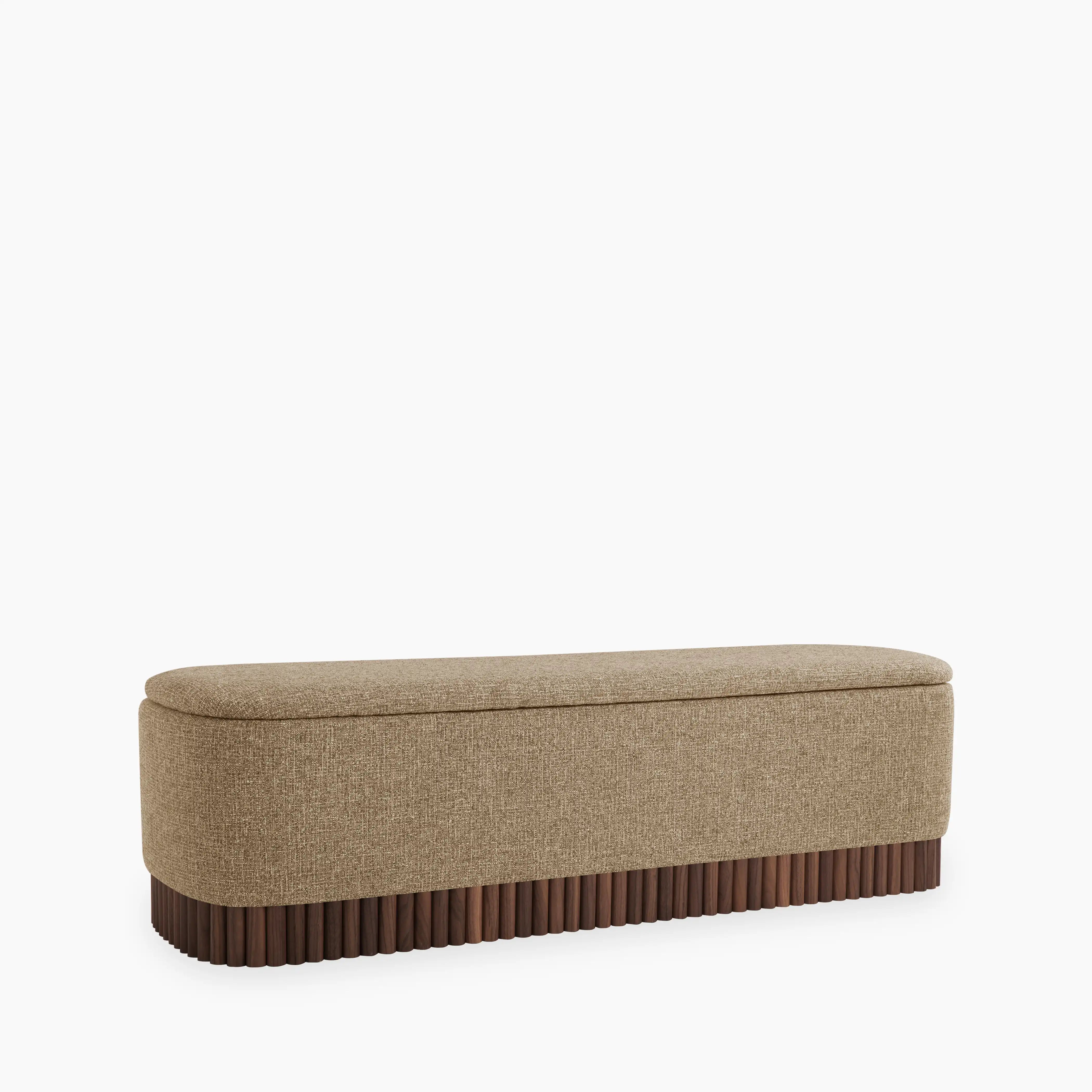 Oberon Storage Ottoman | Speckled Cappuccino Boucle & Walnut