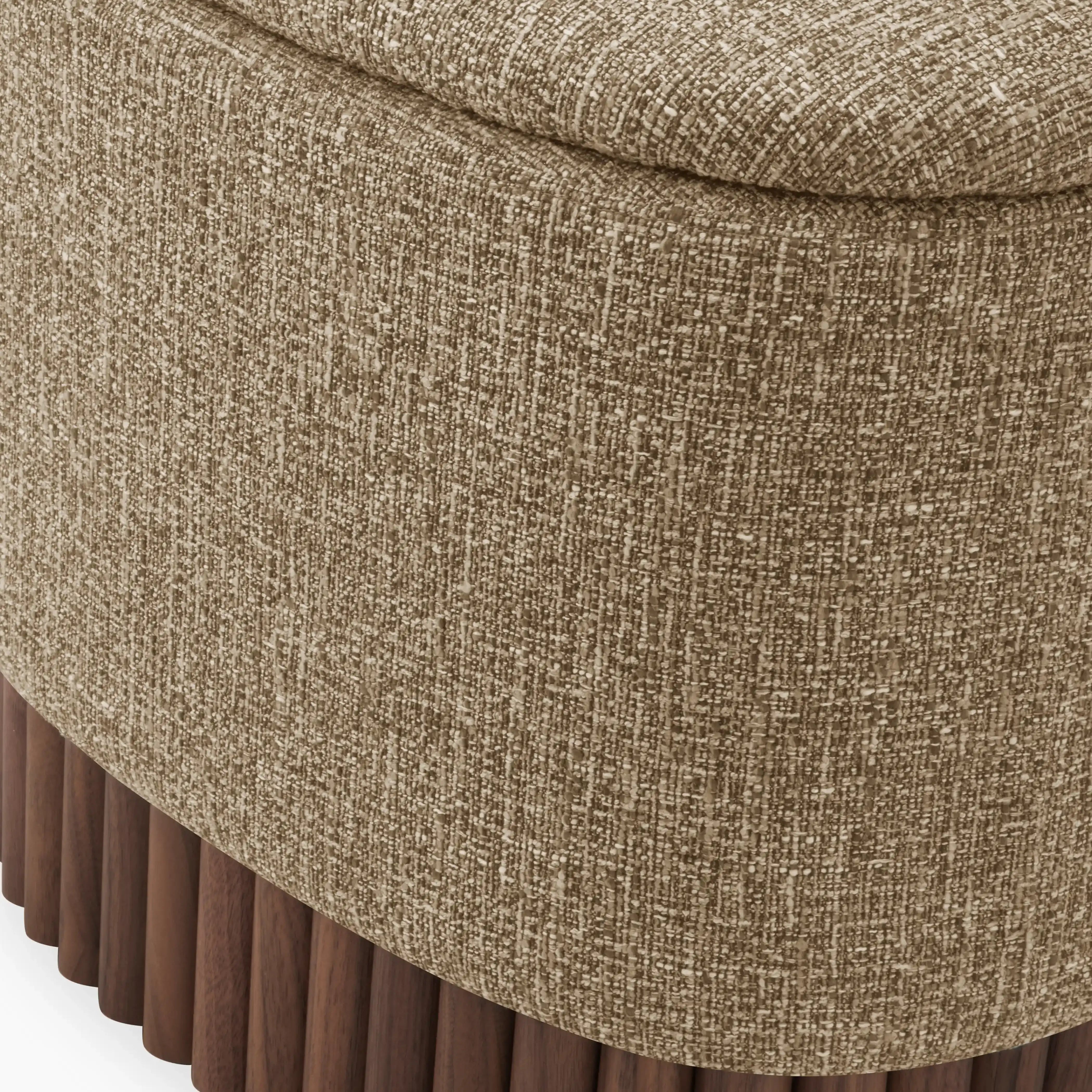 Oberon Storage Ottoman | Speckled Cappuccino Boucle & Walnut