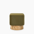 Bidbury Pouffe | Moss Green Sustainable Mohair Velvet & Burl Wood
