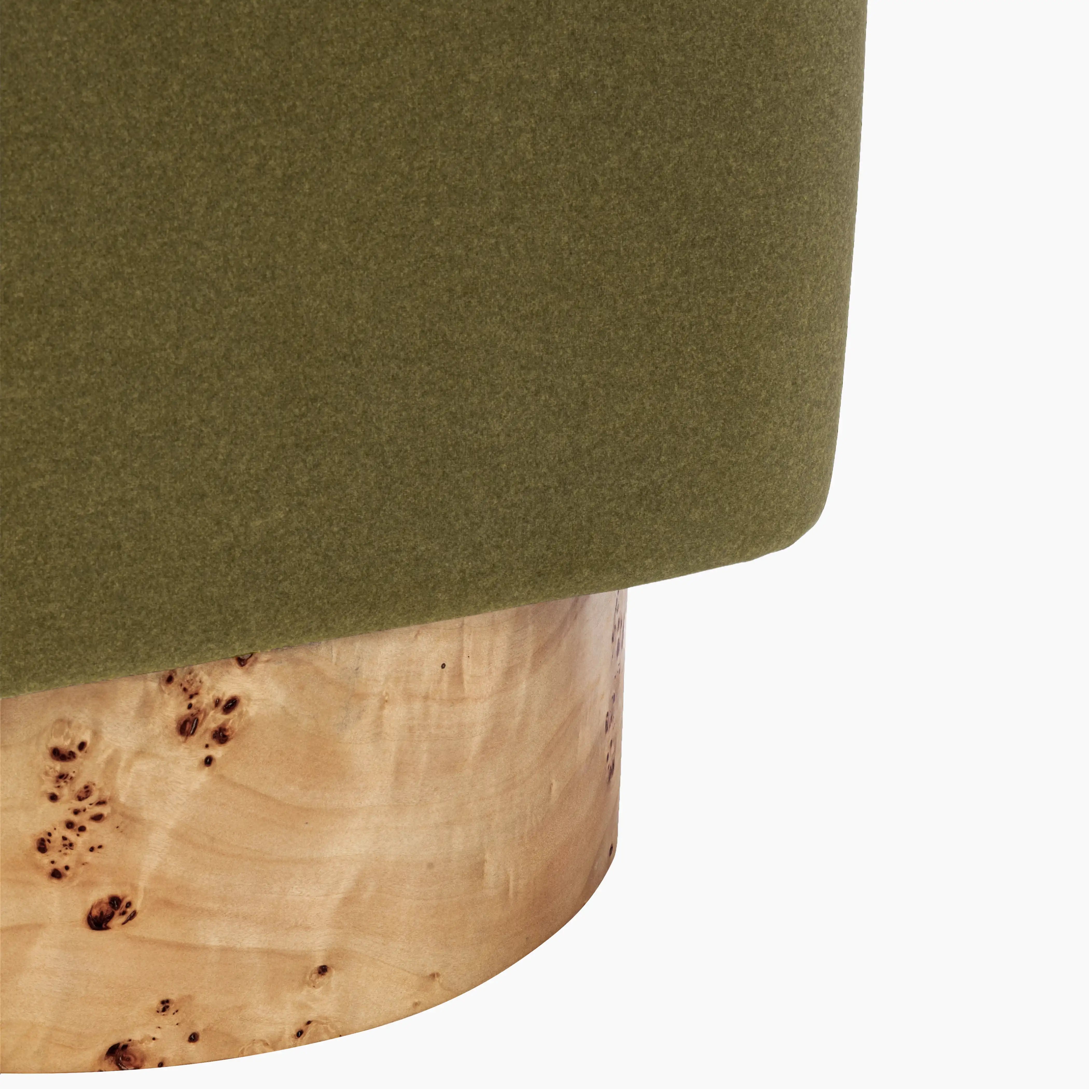 Bidbury Pouffe | Moss Green Sustainable Mohair Velvet & Burl Wood