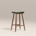 Hatton Wooden Kitchen Stool | Vintage Green Faux Leather & Walnut