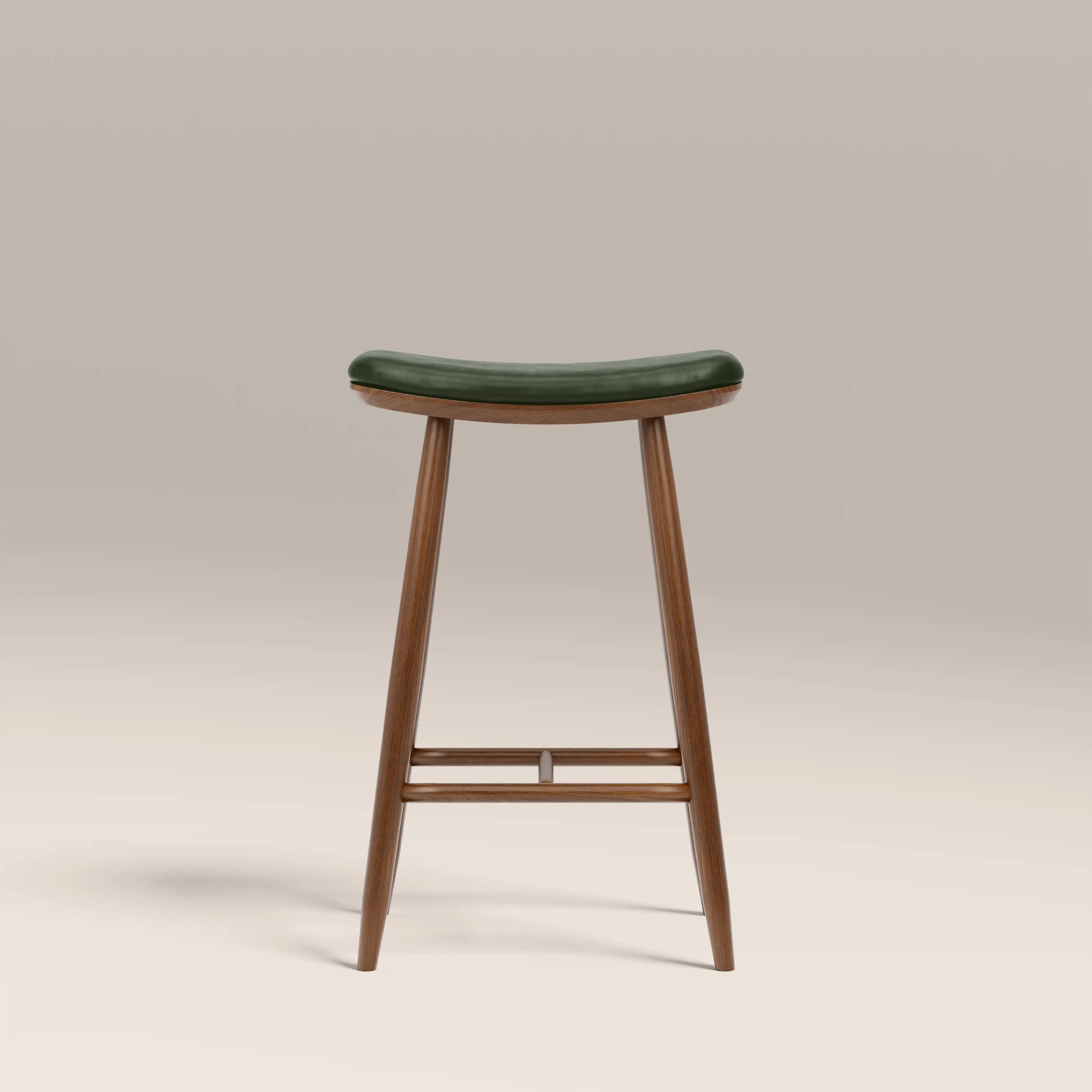 Hatton Wooden Kitchen Stool | Vintage Green Faux Leather & Walnut