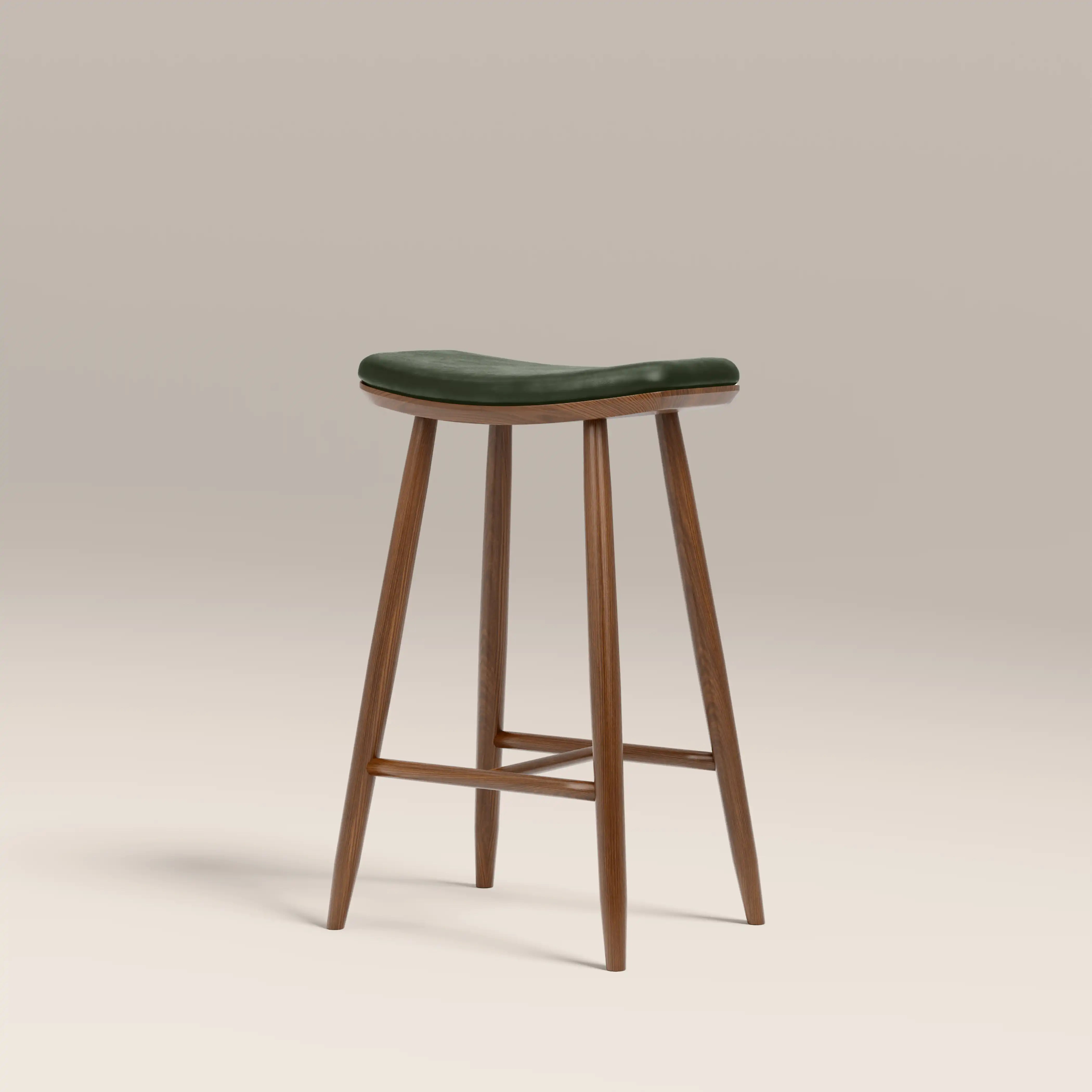 Hatton Wooden Kitchen Stool | Vintage Green Faux Leather & Walnut