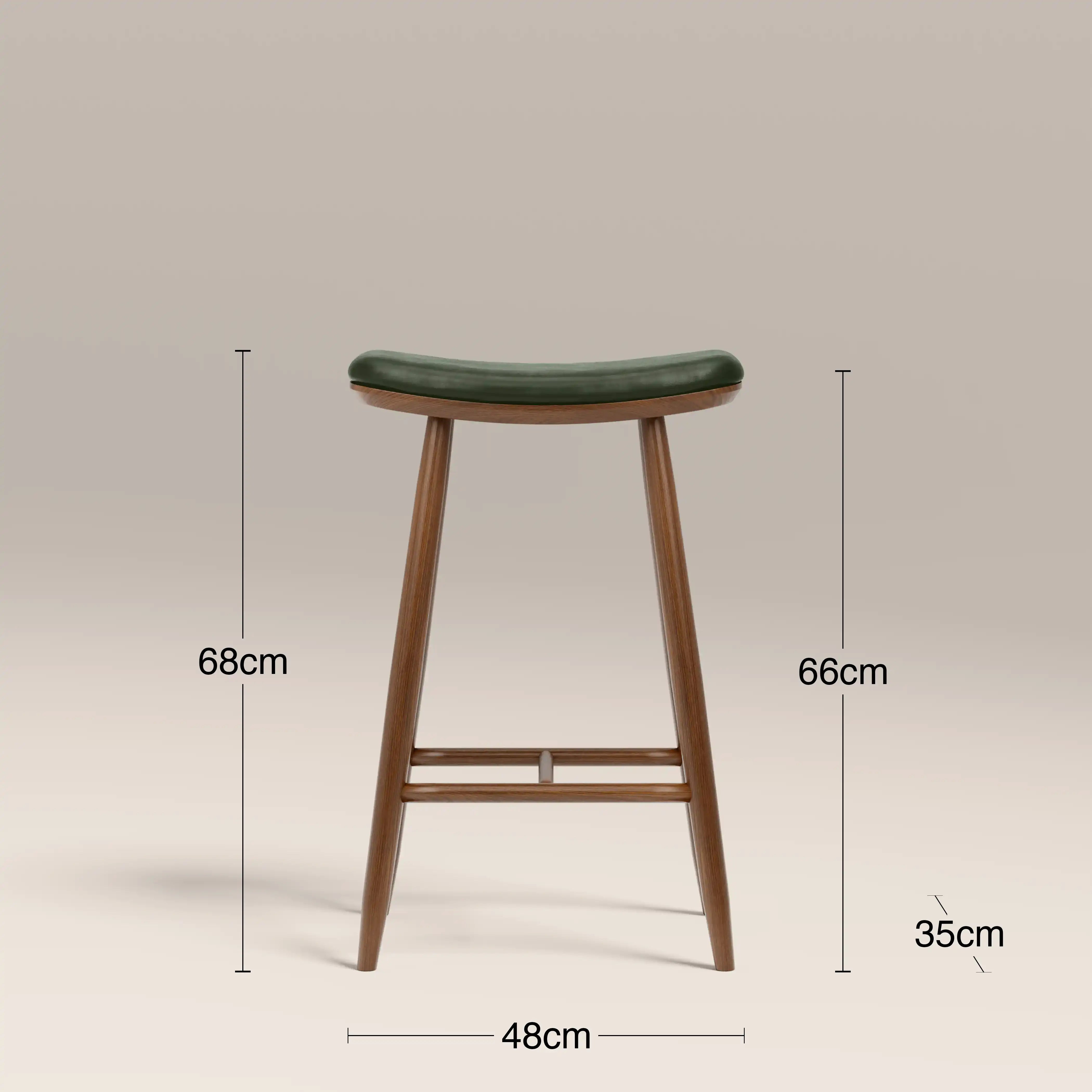 Hatton Wooden Kitchen Stool | Vintage Green Faux Leather & Walnut