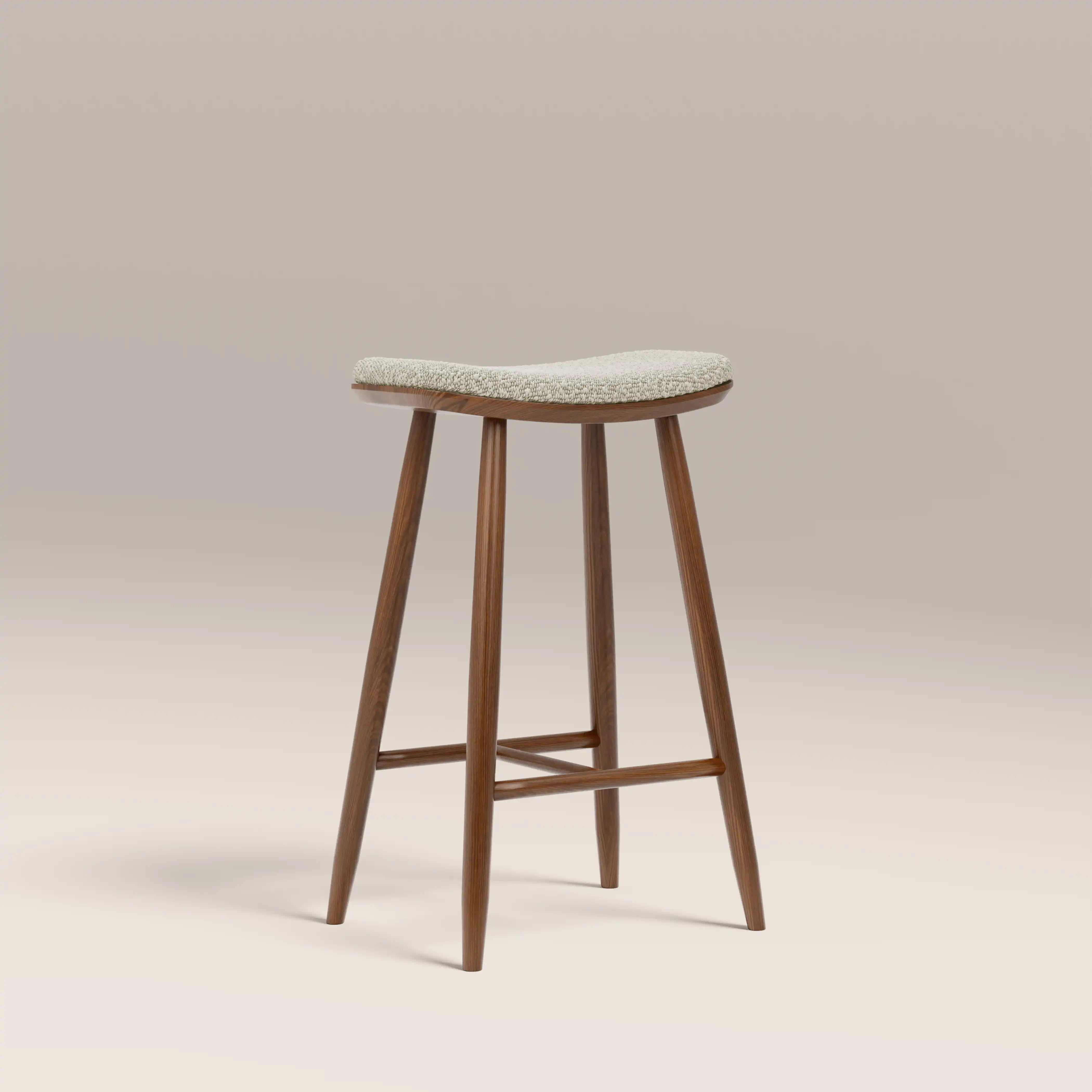 Hatton Wooden Kitchen Stool | Speckled Stone Sustainable Boucle & Walnut