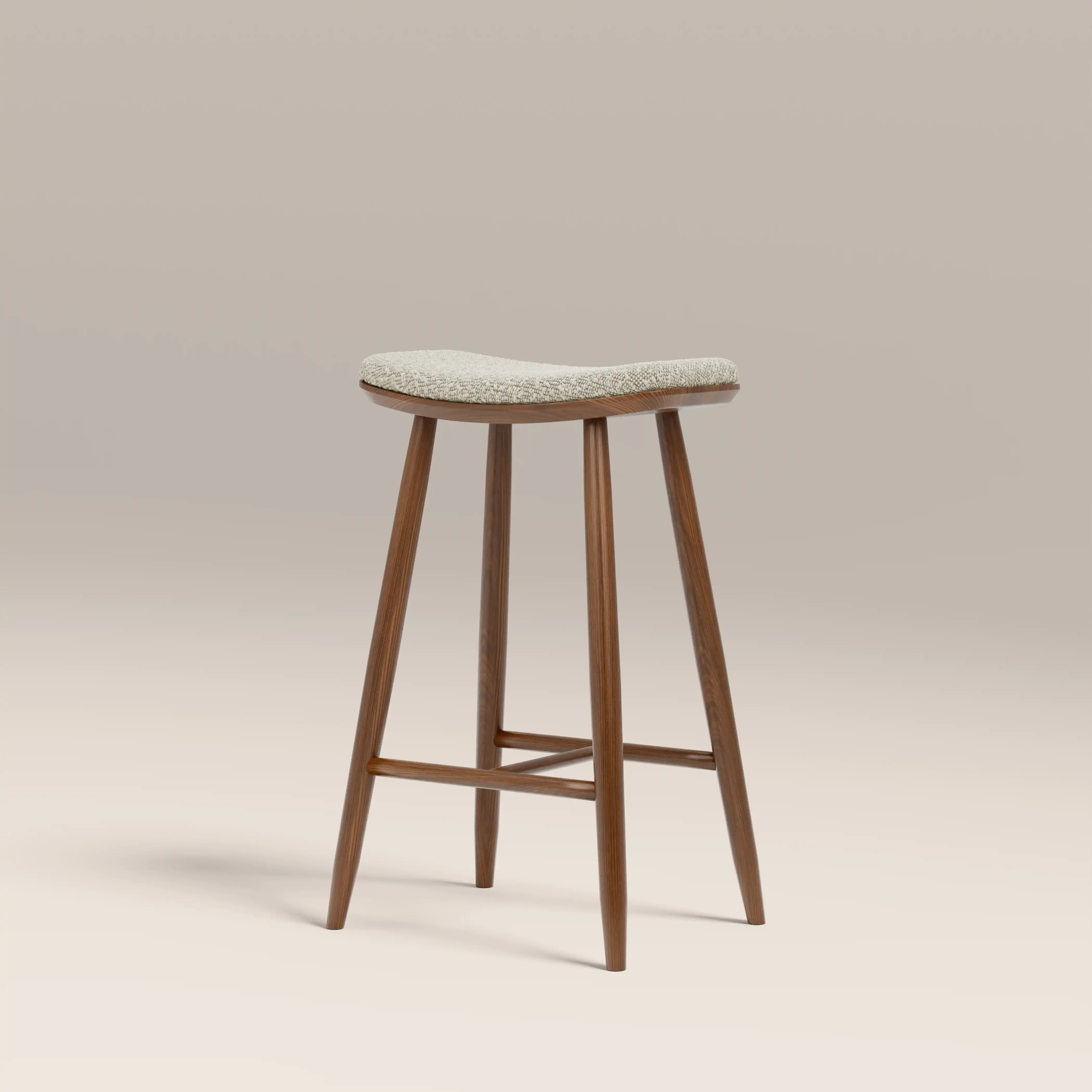 Hatton Wooden Kitchen Stool | Speckled Stone Sustainable Boucle & Walnut
