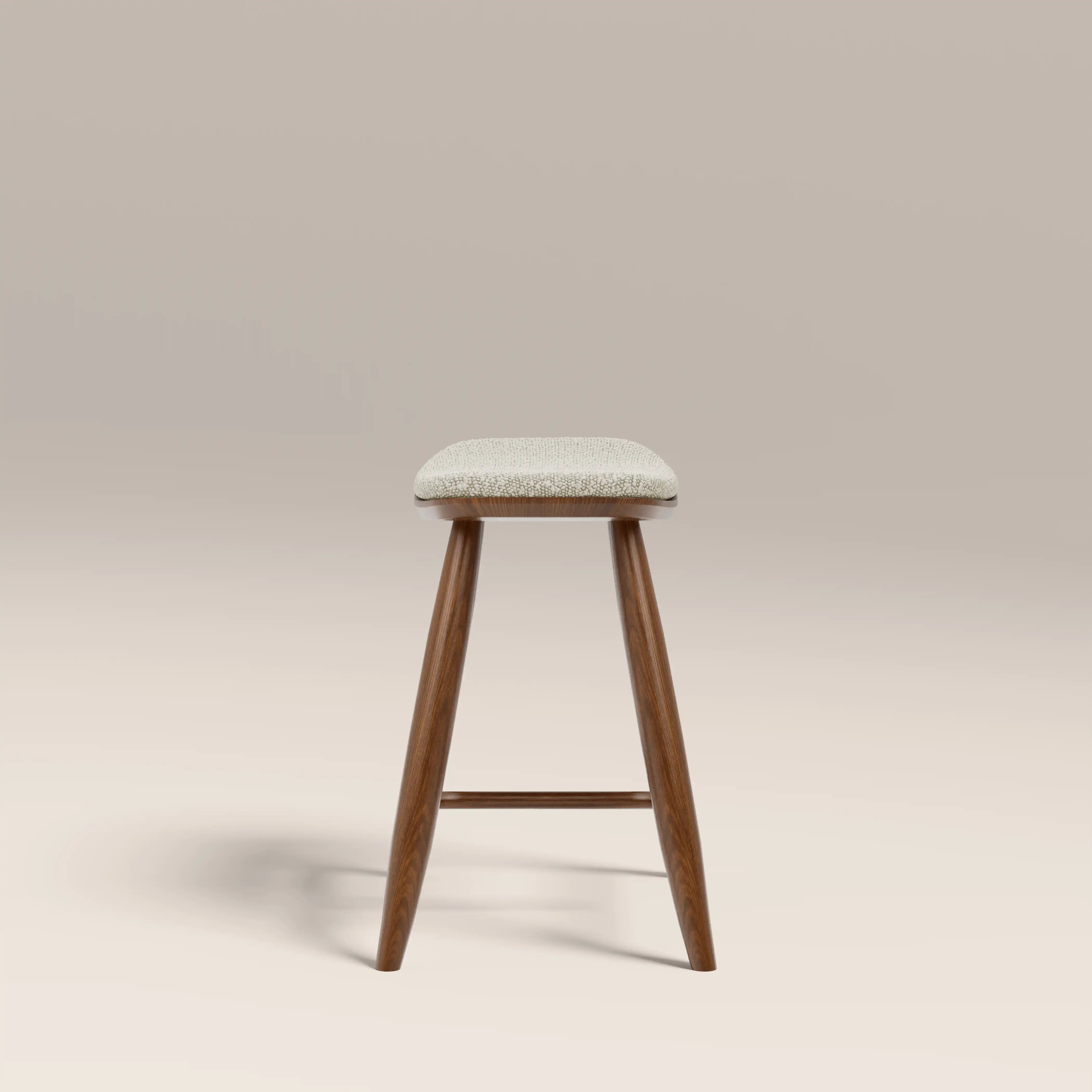 Hatton Wooden Low Stool | Speckled Stone Sustainable Boucle & Walnut