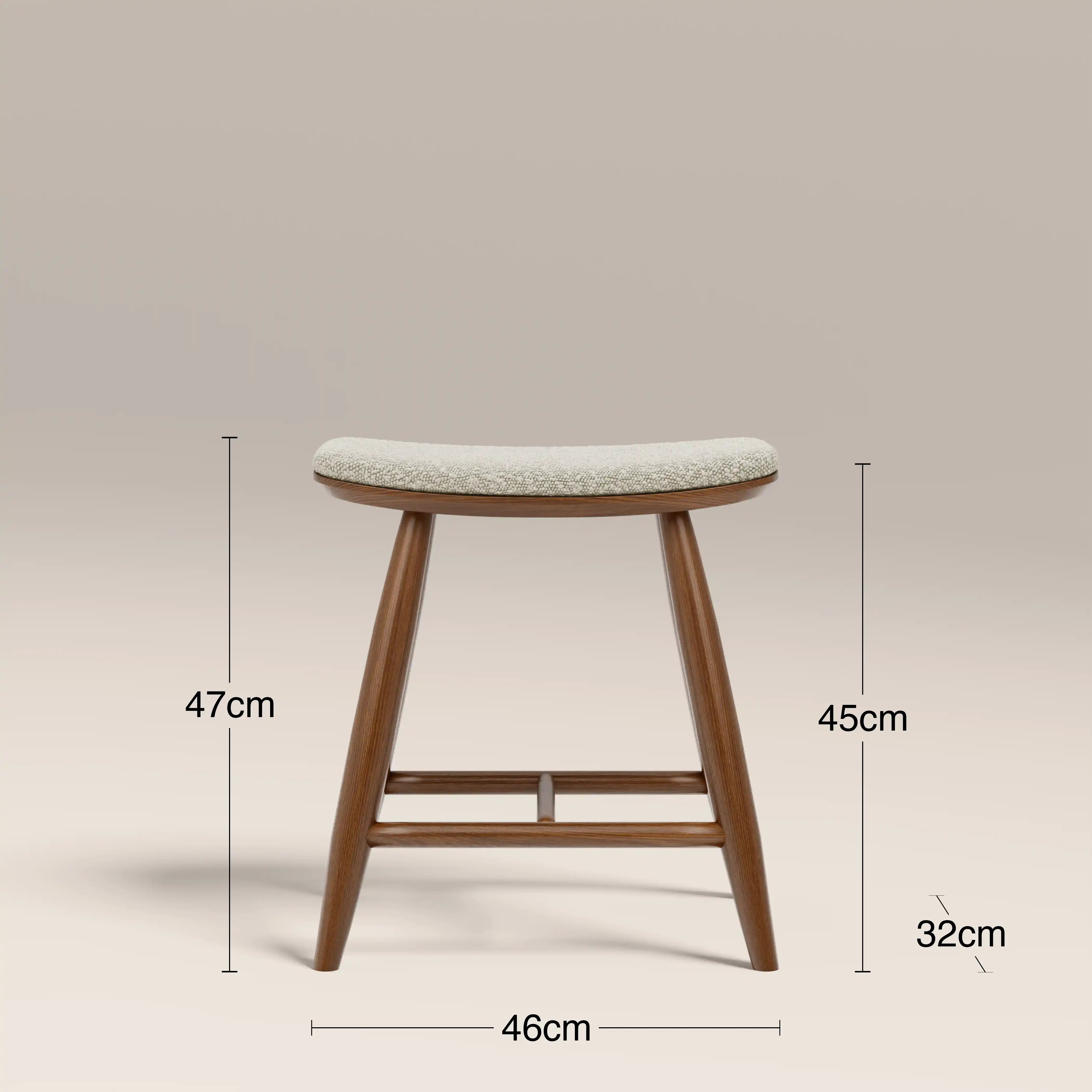 Hatton Wooden Low Stool | Speckled Stone Sustainable Boucle & Walnut