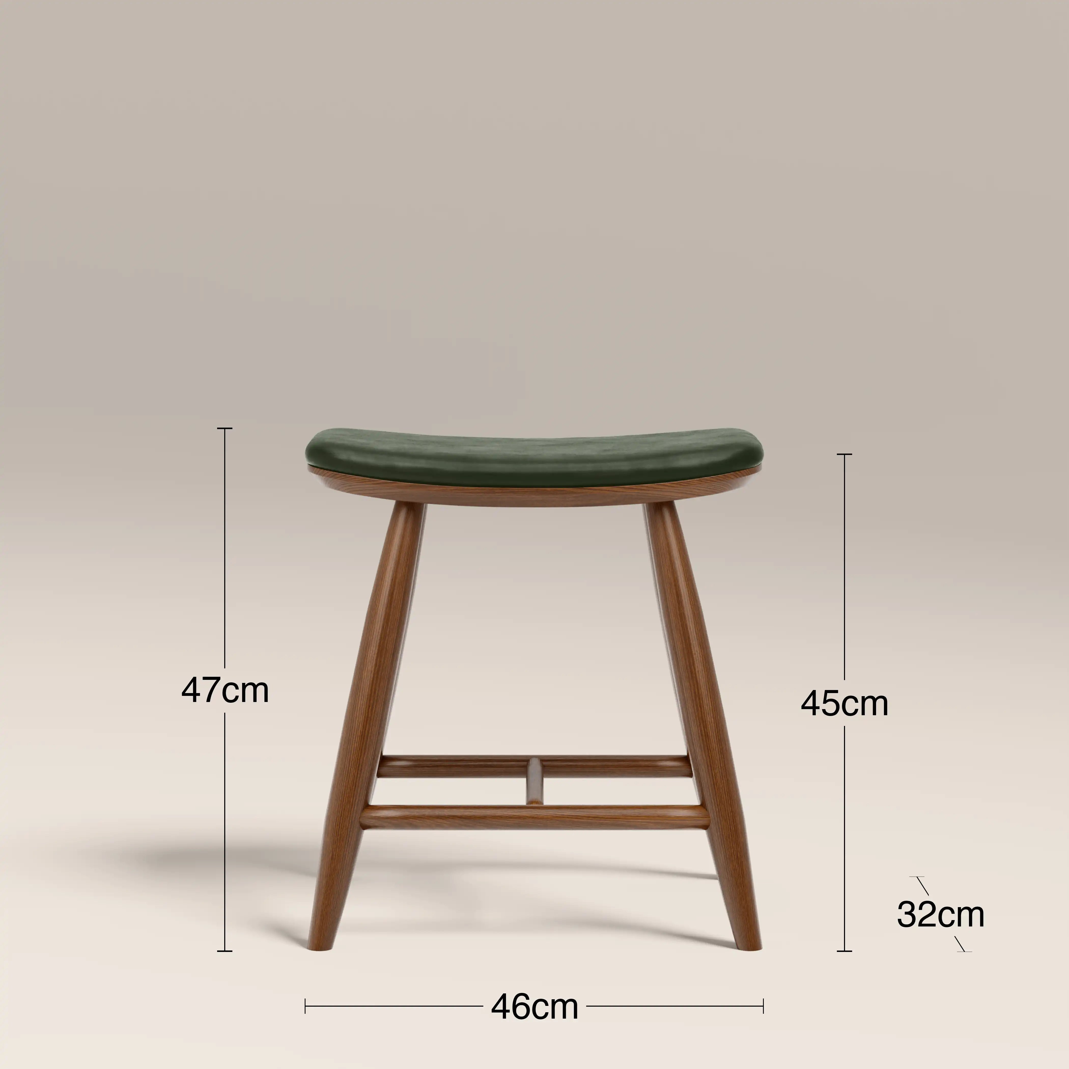 Hatton Wooden Low Stool | Vintage Green Faux Leather & Walnut