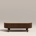 Santana Oval Coffee Table | Natural Travertine Effect Sintered Stone & Smoked Walnut