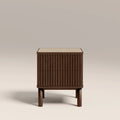 Santana Bedside Table | Natural Travertine Effect Sintered Stone & Smoked Walnut