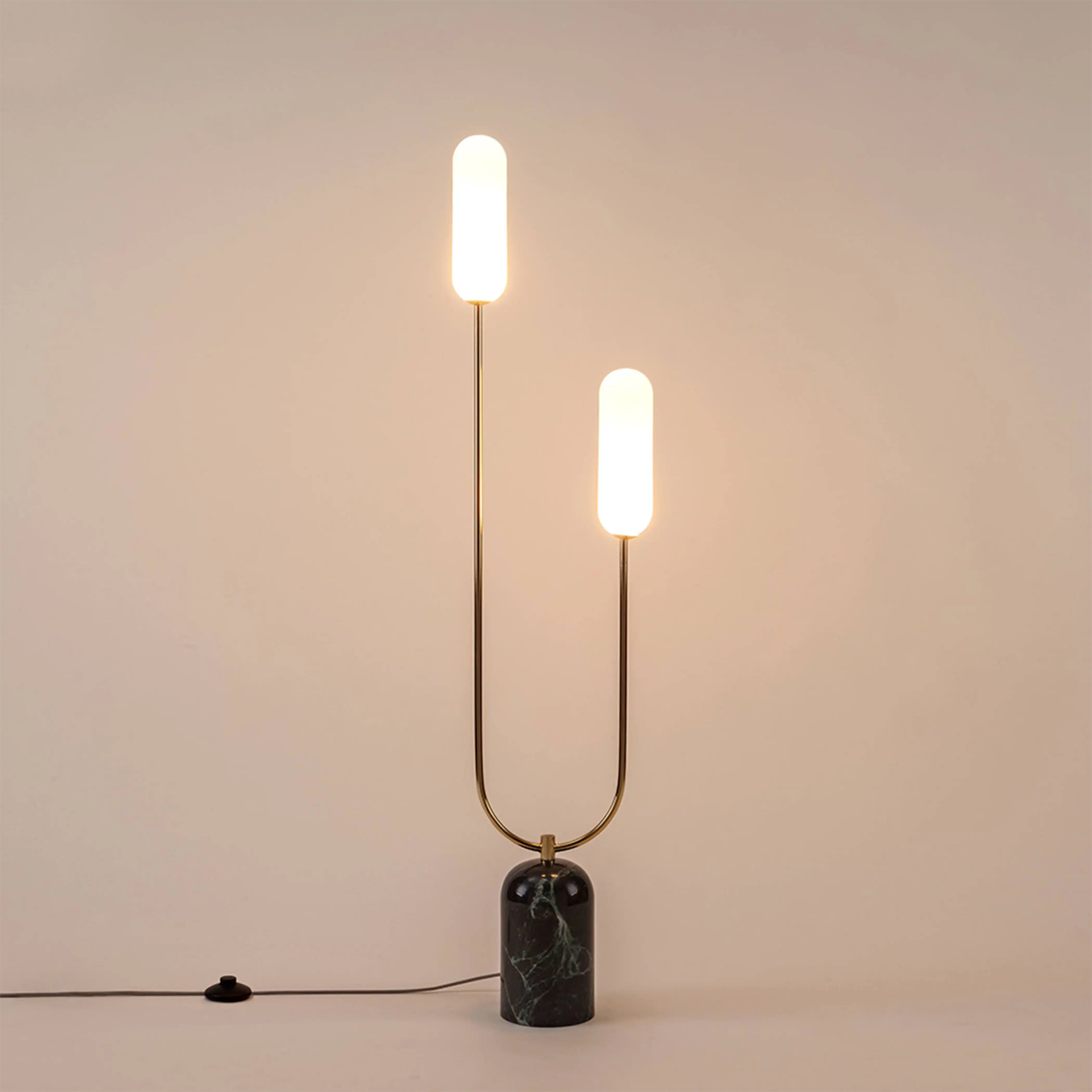 houseof 2 Light Curve Floor Lamp | Olive Green Marble
