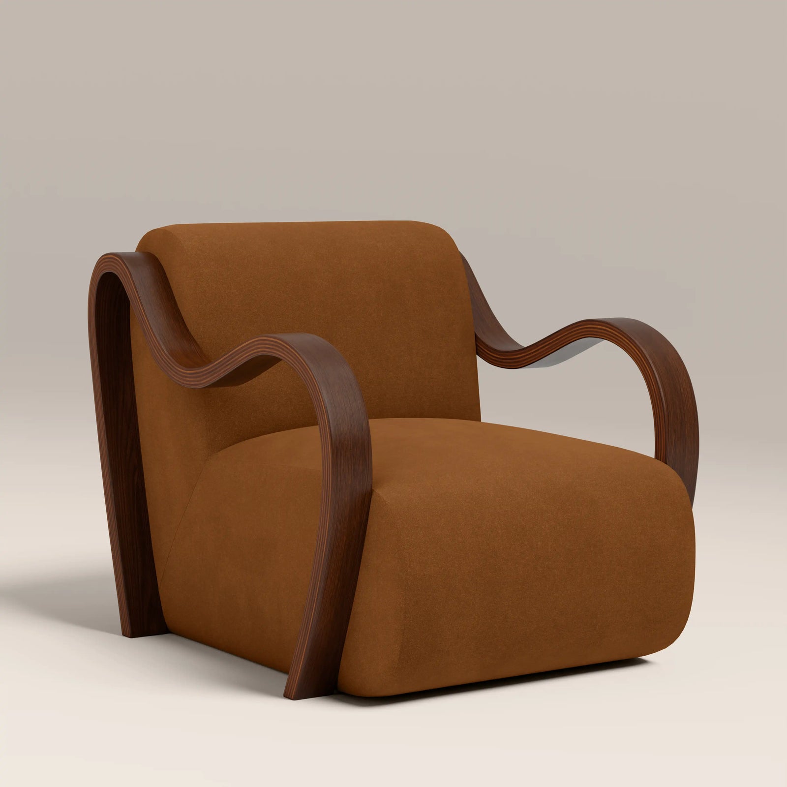 Talie Accent Chair | Caramel Brown Sustainable Mohair Velvet & Walnut