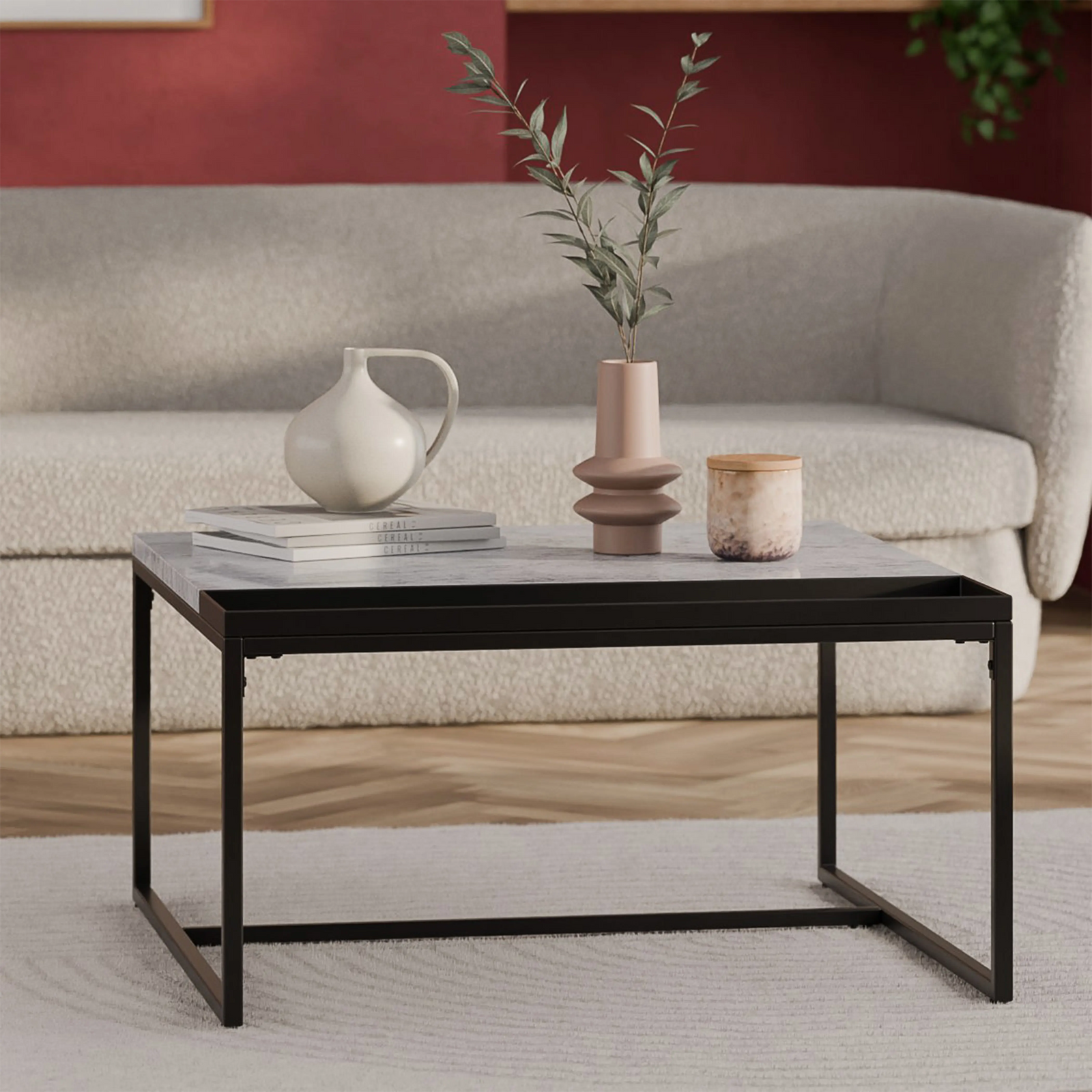 Ridley Square Coffee Table | White Marble & Black