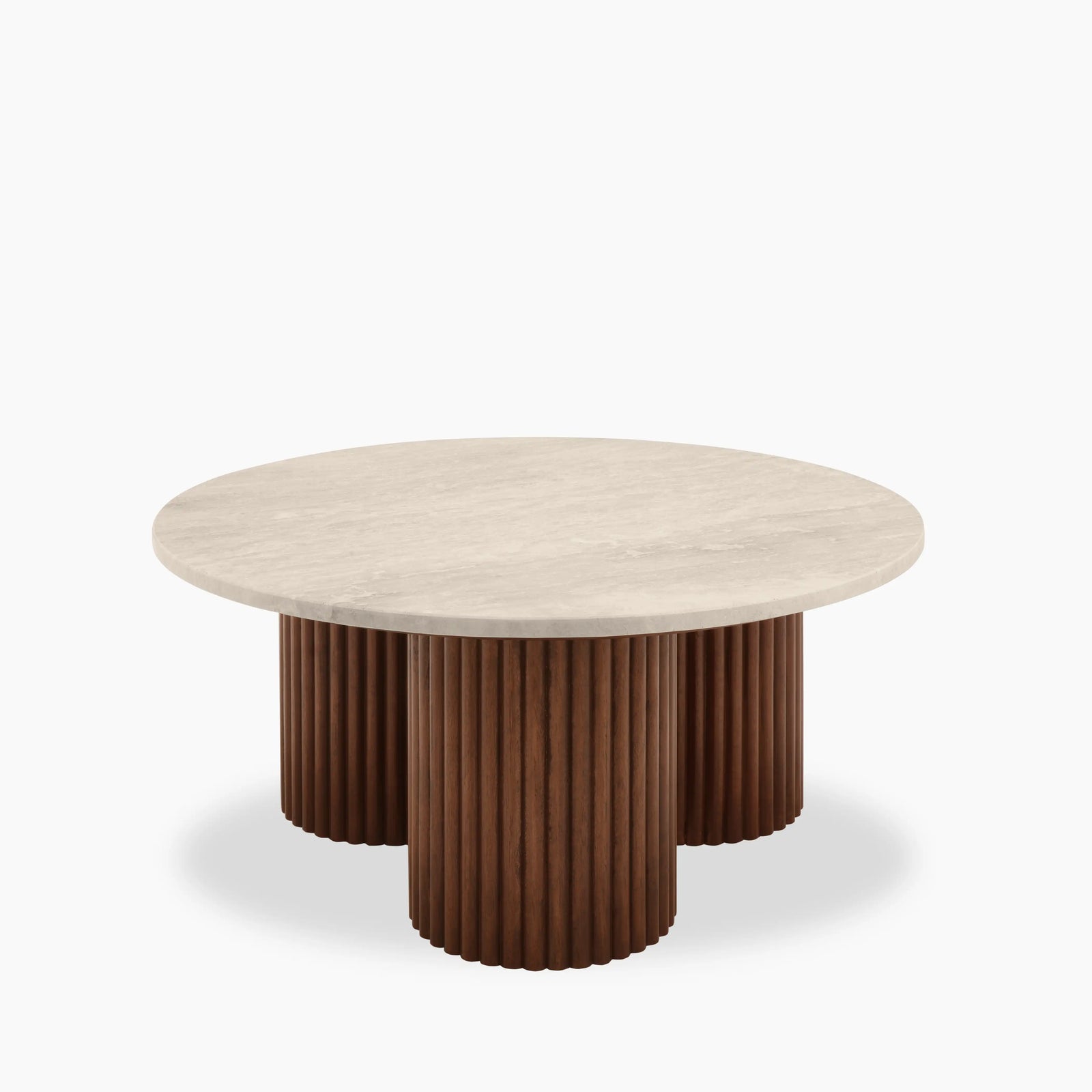 Skylar Round Coffee Table | Travertine & Walnut