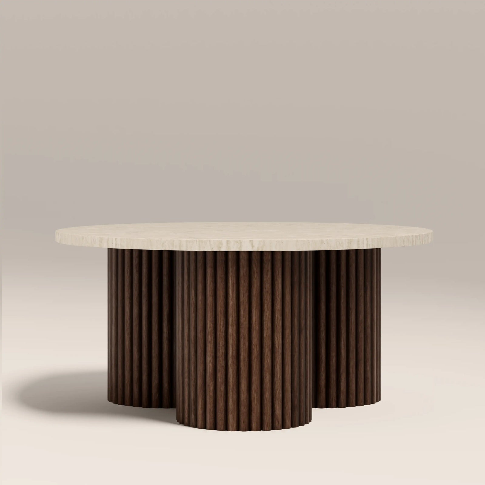 Skylar Round Coffee Table | Travertine & Walnut