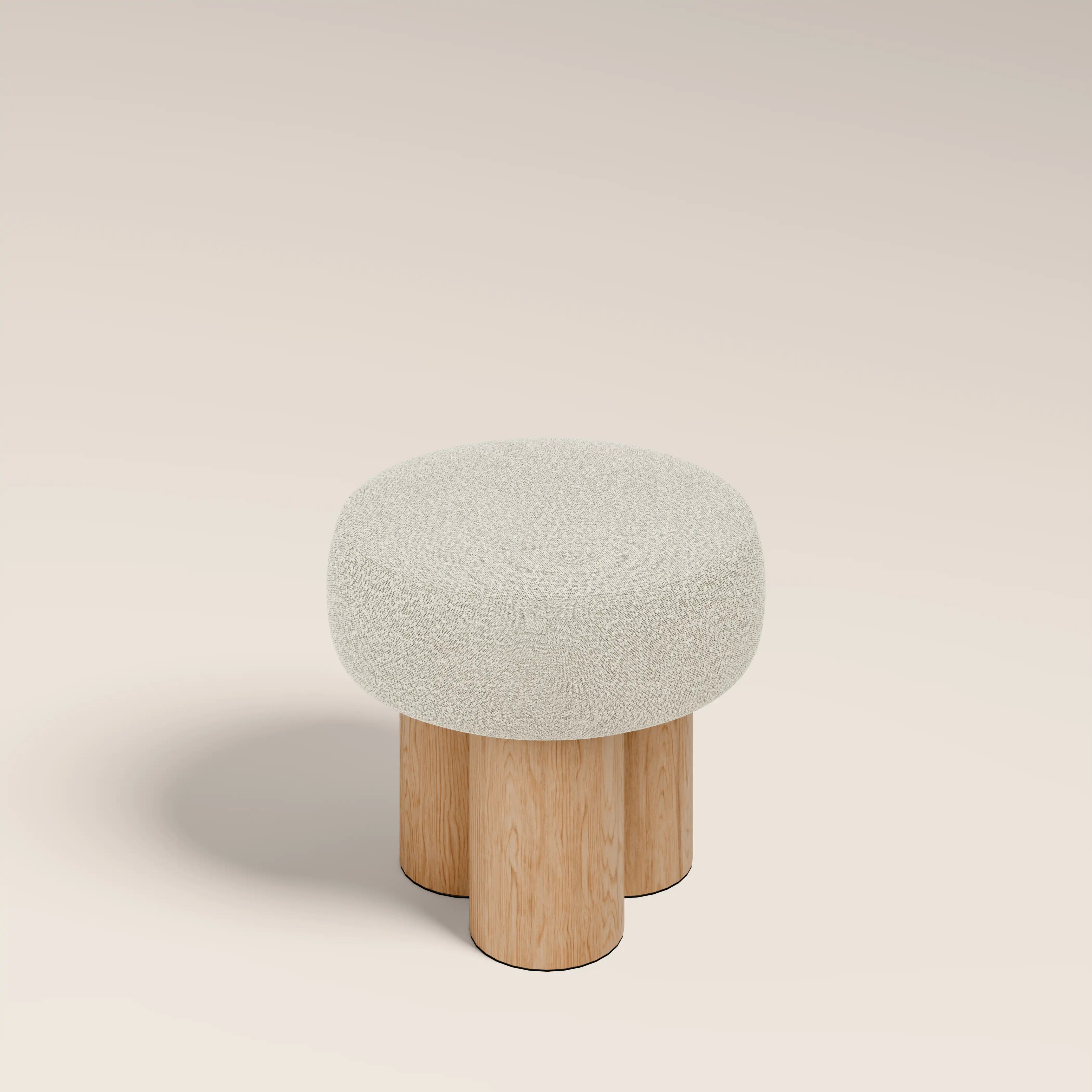 Rey Pouffe | Speckled Stone Sustainable Boucle & Oak
