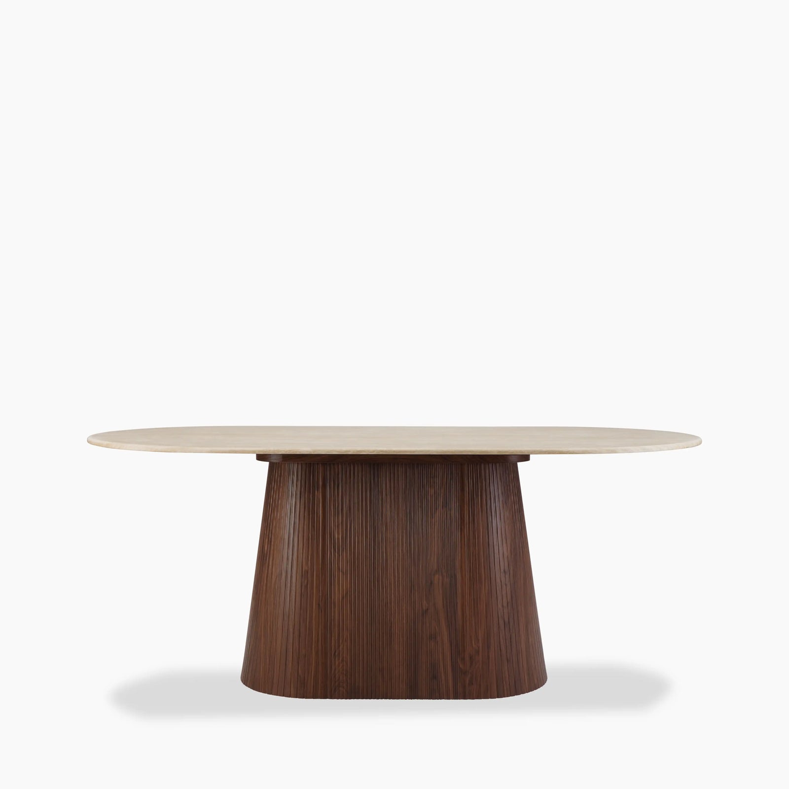 Oxborough 6 Seat Oval Dining Table | Natural Travertine Effect Stone & Walnut