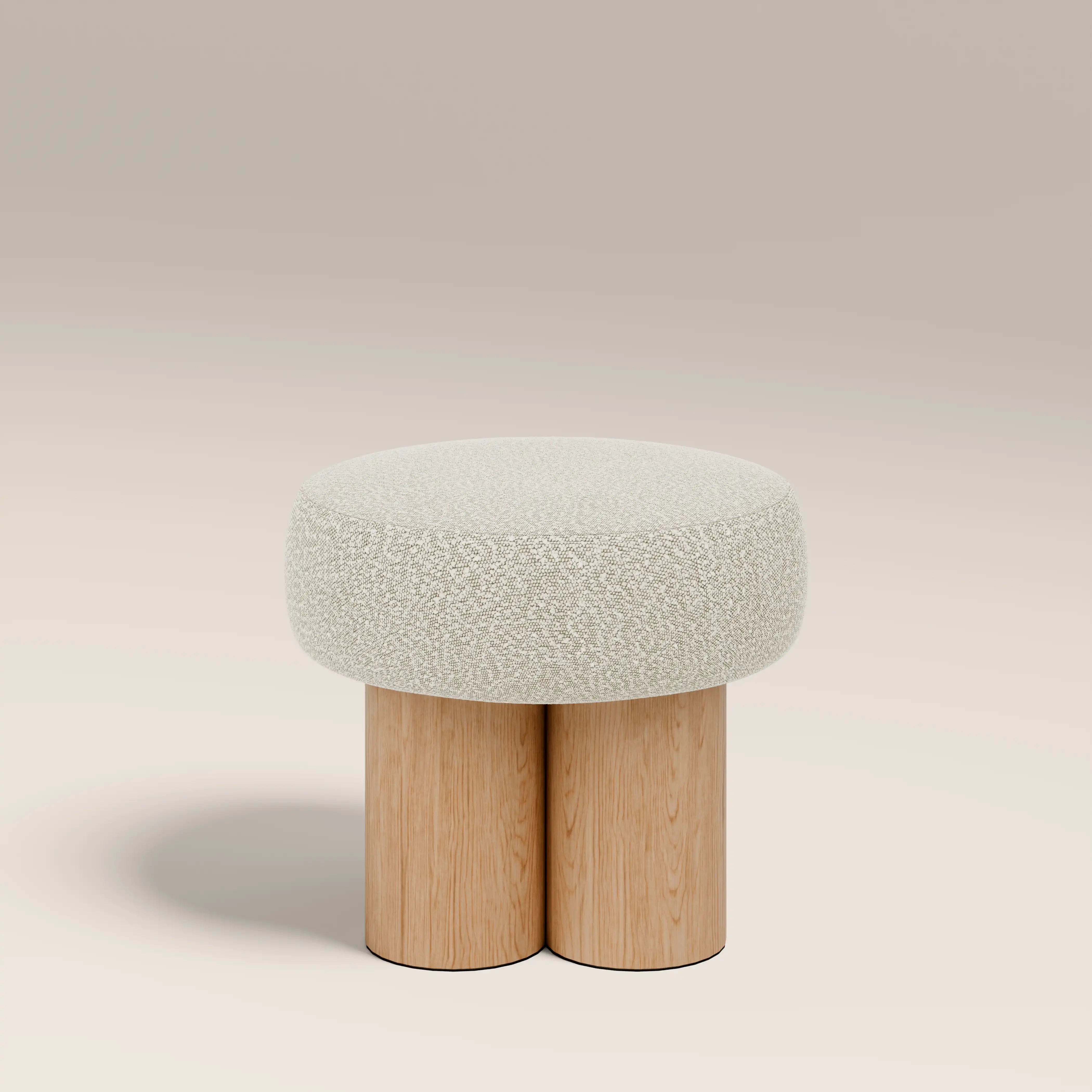 Rey Pouffe | Speckled Stone Sustainable Boucle & Oak