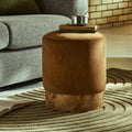 Marie Pouffe | Caramel Sustainable Mohair Velvet & Burl Wood