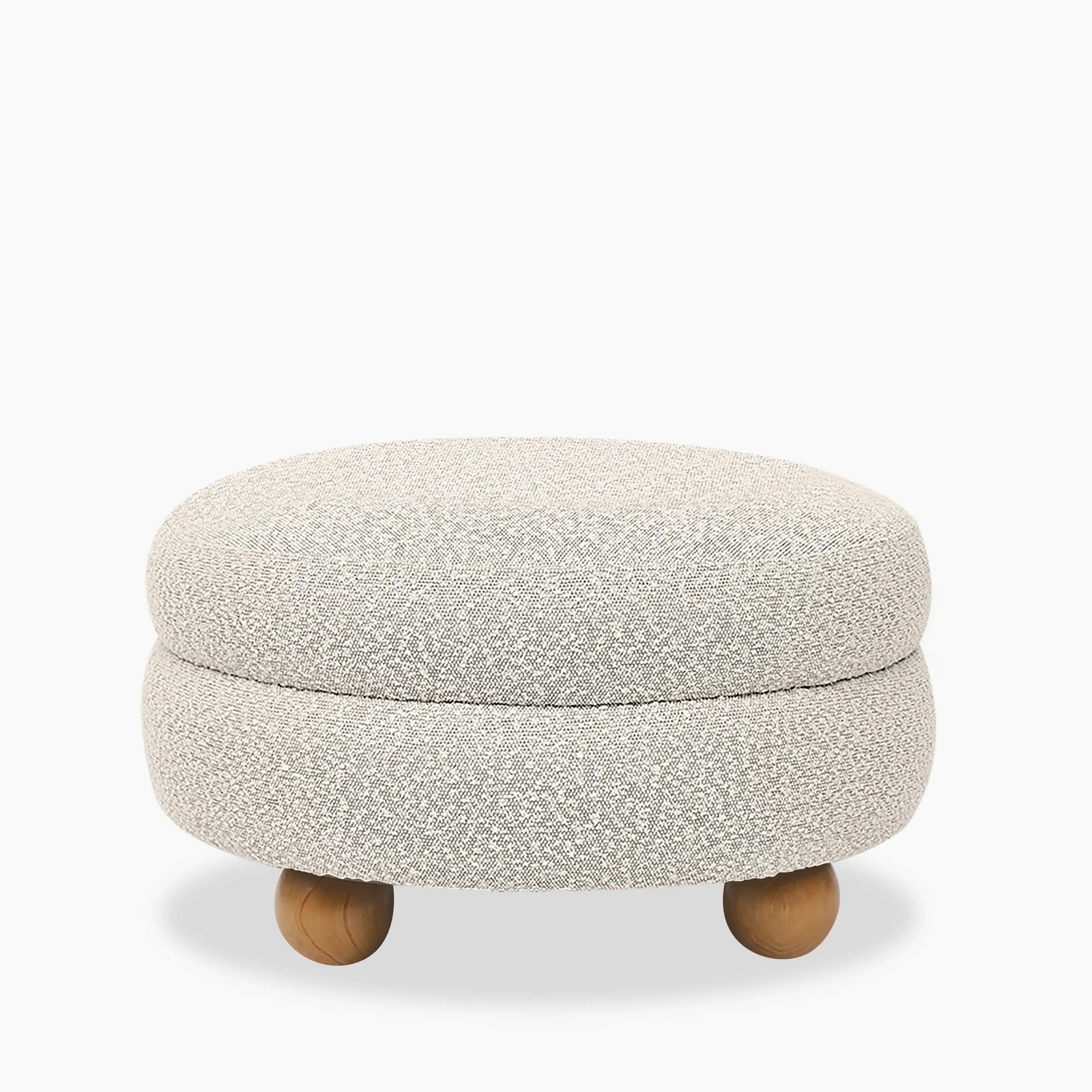 Hazel Footstool | Speckled Stone Sustainable Boucle & Walnut