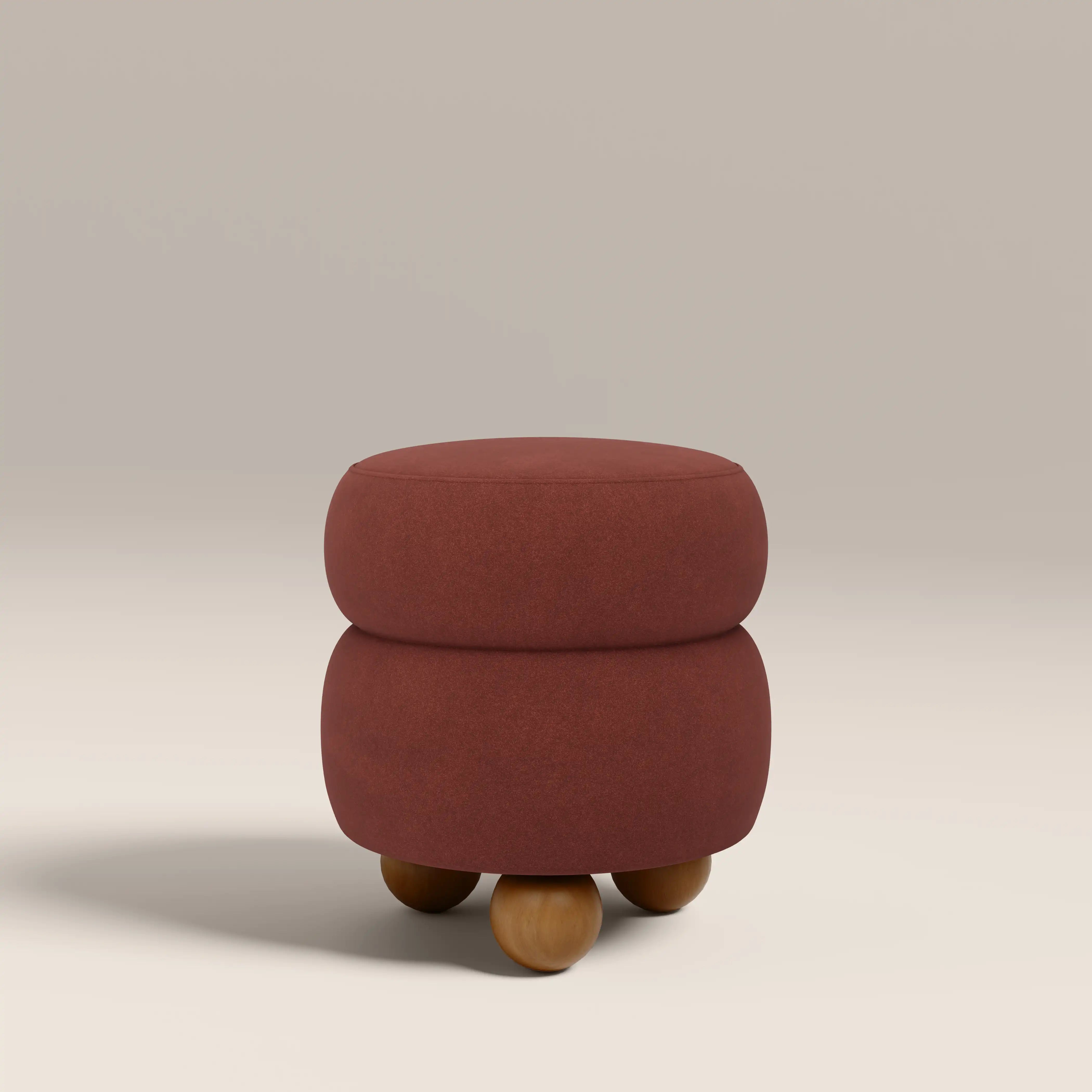 Hazel Pouffe | Rust Red Sustainable Velvet & Light Walnut