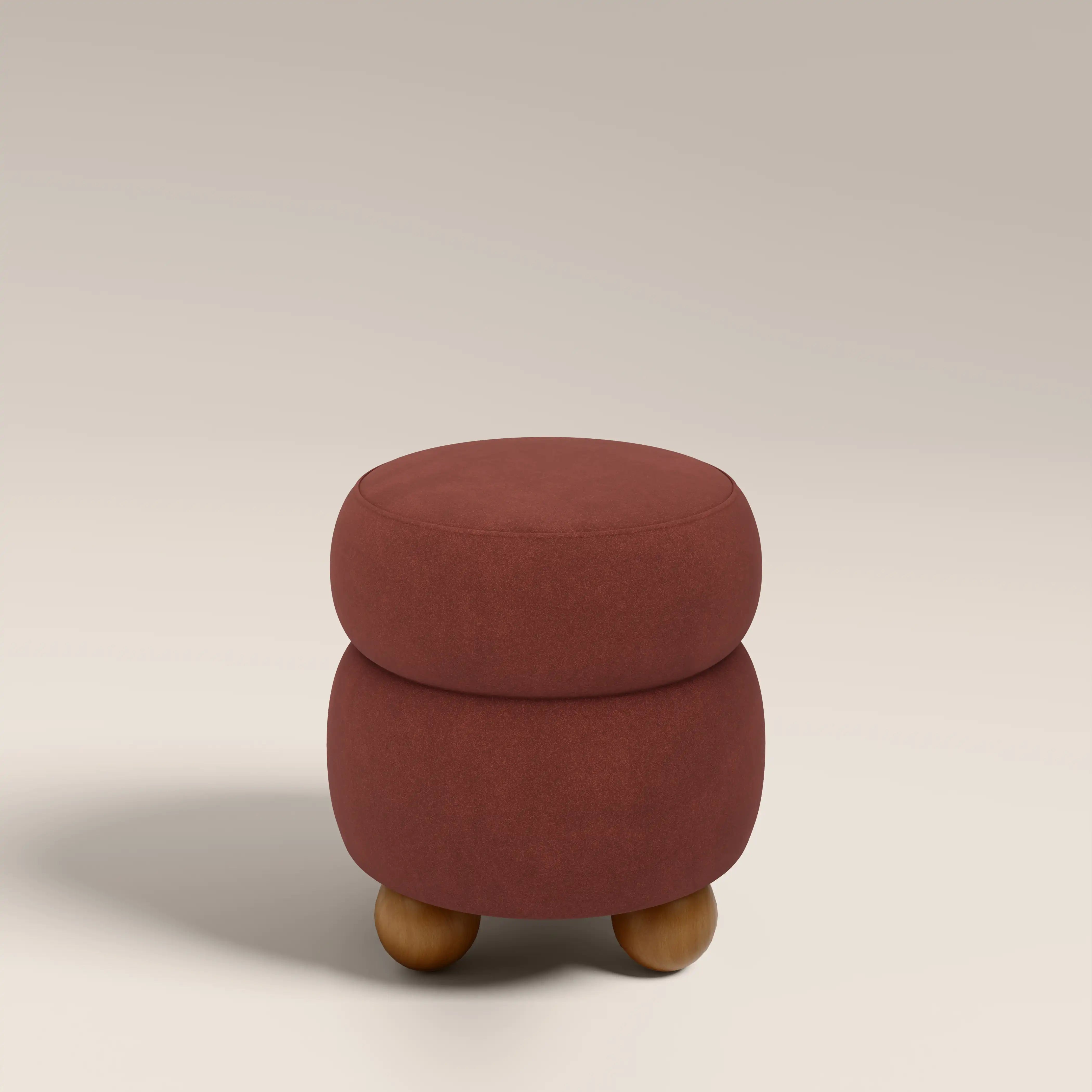 Hazel Pouffe | Rust Red Sustainable Velvet & Light Walnut
