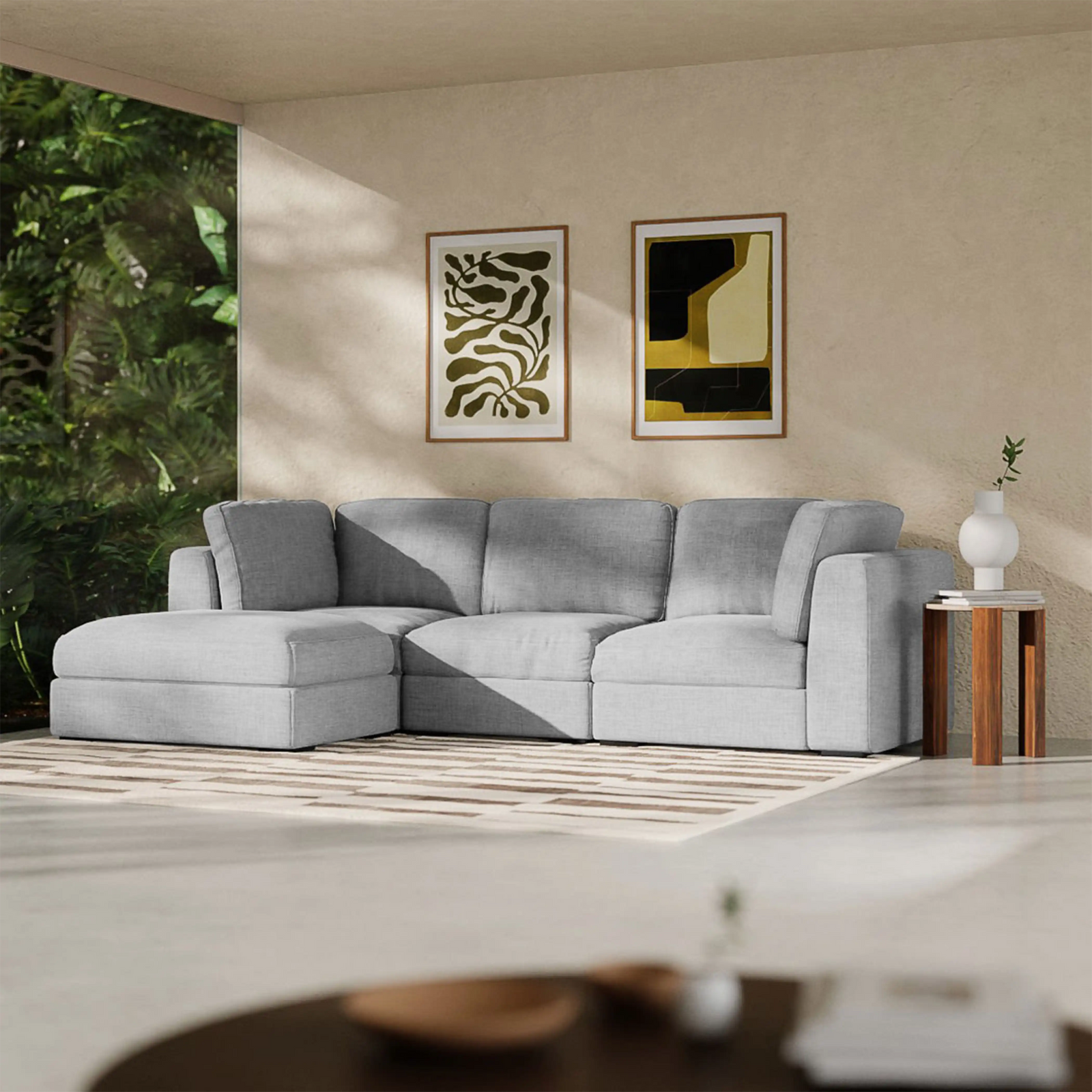 Brigitte 3 Seater L Shape Sofa | Light Grey Chenille Fabric